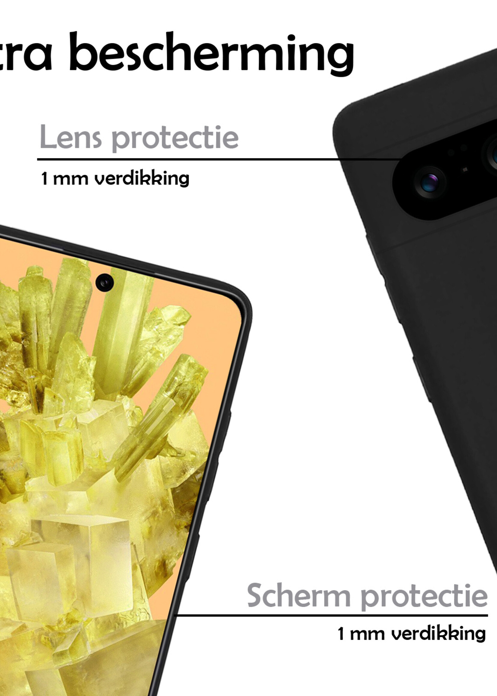 LUQ Hoesje Geschikt voor Google Pixel 8 Hoesje Siliconen Case - Hoes Geschikt voor Google Pixel 8 Hoes Siliconen - Zwart - 2 Stuks