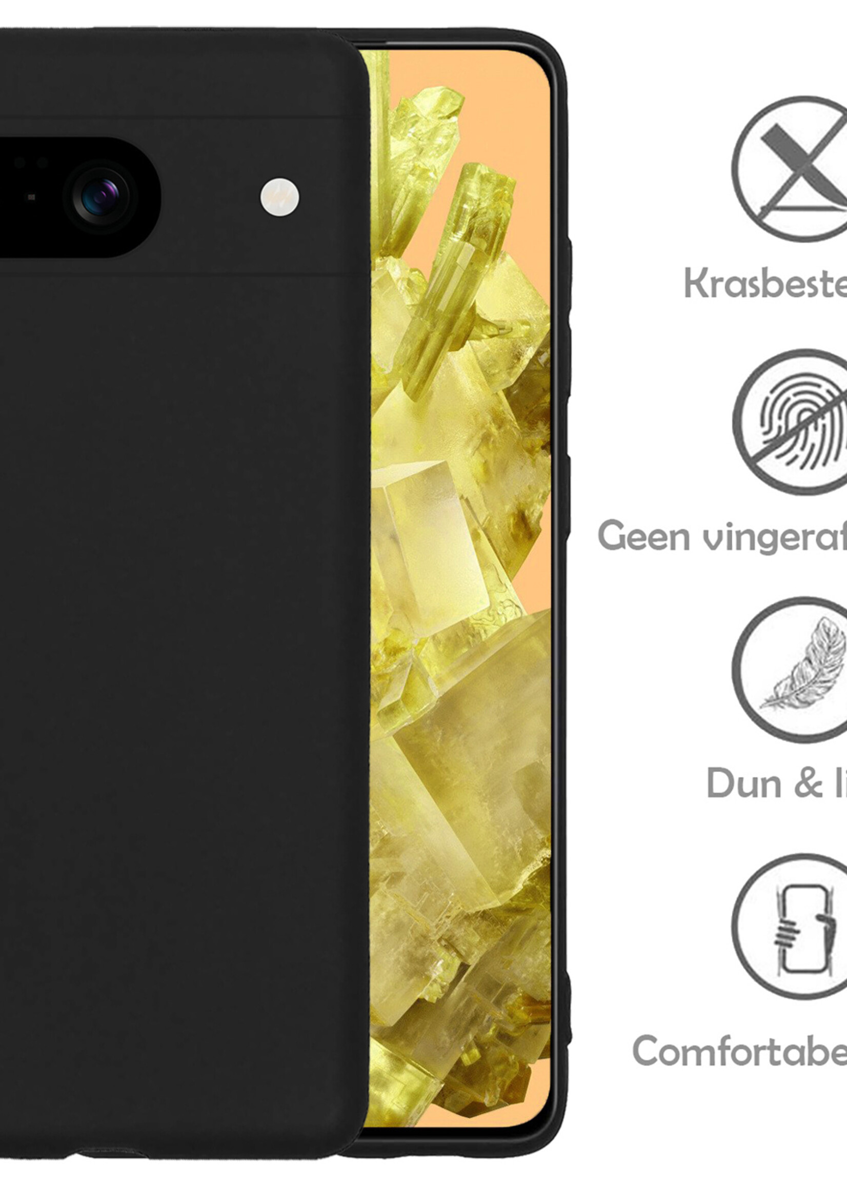 LUQ Hoesje Geschikt voor Google Pixel 8 Hoesje Siliconen Case Met 2x Screenprotector - Hoes Geschikt voor Google Pixel 8 Hoes Siliconen - Zwart