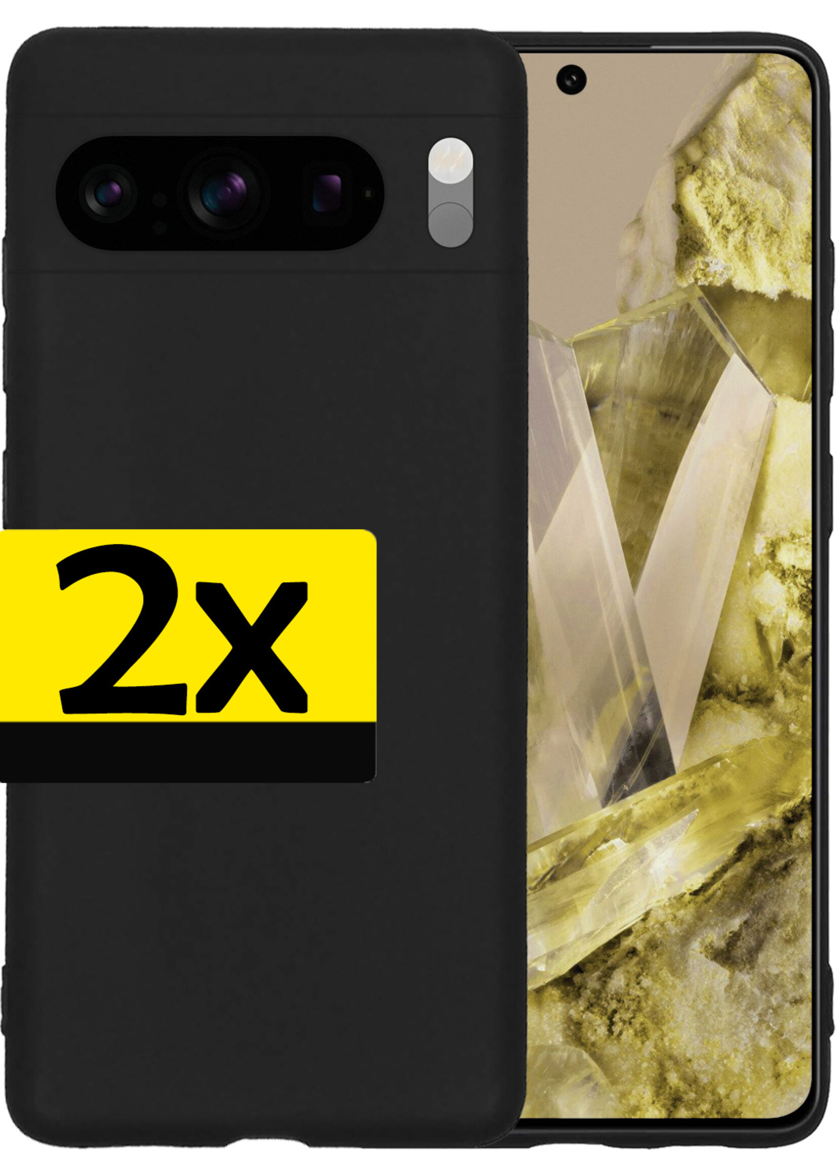 LUQ Hoesje Geschikt voor Google Pixel 8 Pro Hoesje Siliconen Case - Hoes Geschikt voor Google Pixel 8 Pro Hoes Siliconen - Zwart - 2 Stuks