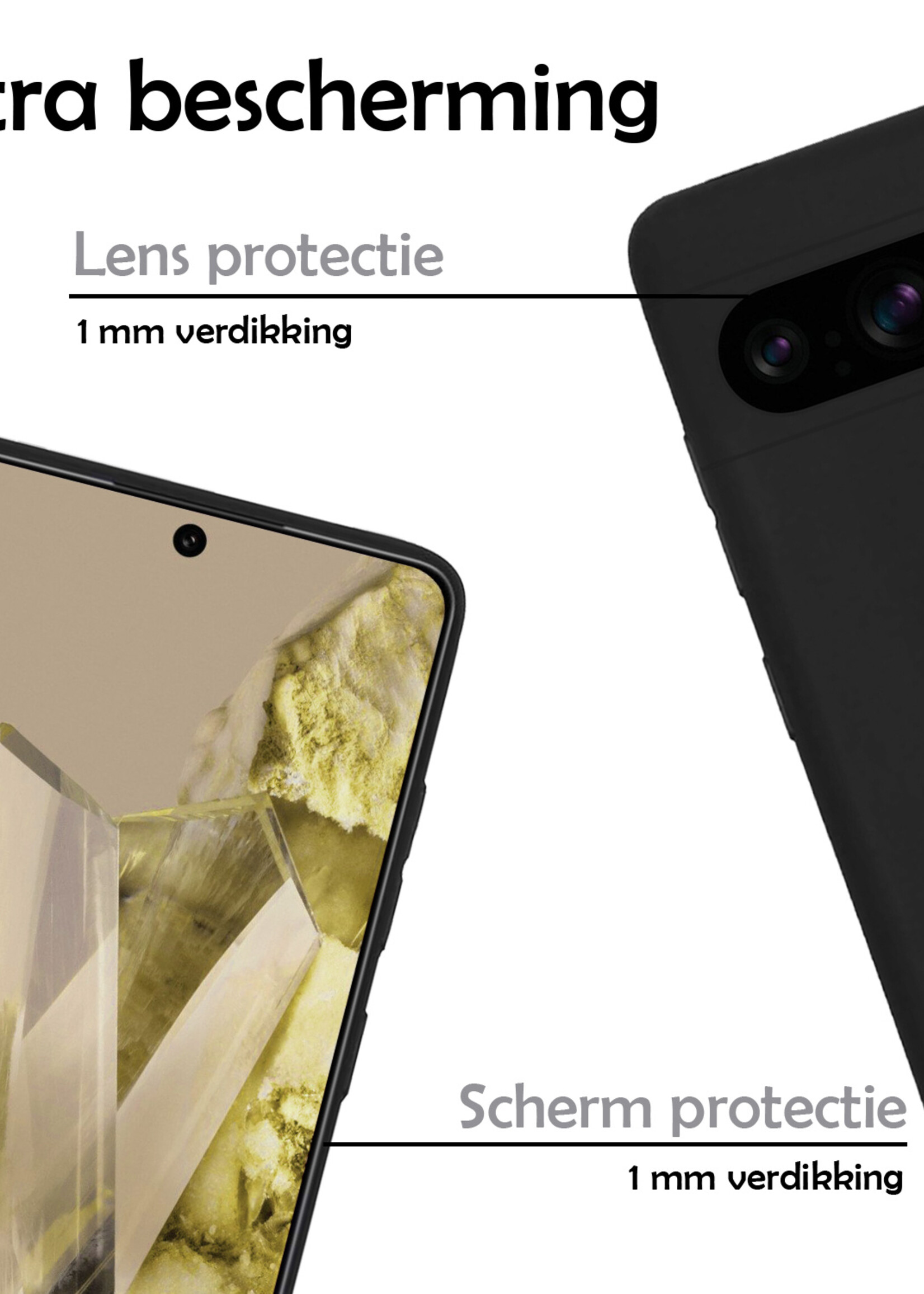 LUQ Hoesje Geschikt voor Google Pixel 8 Pro Hoesje Siliconen Case - Hoes Geschikt voor Google Pixel 8 Pro Hoes Siliconen - Zwart - 2 Stuks