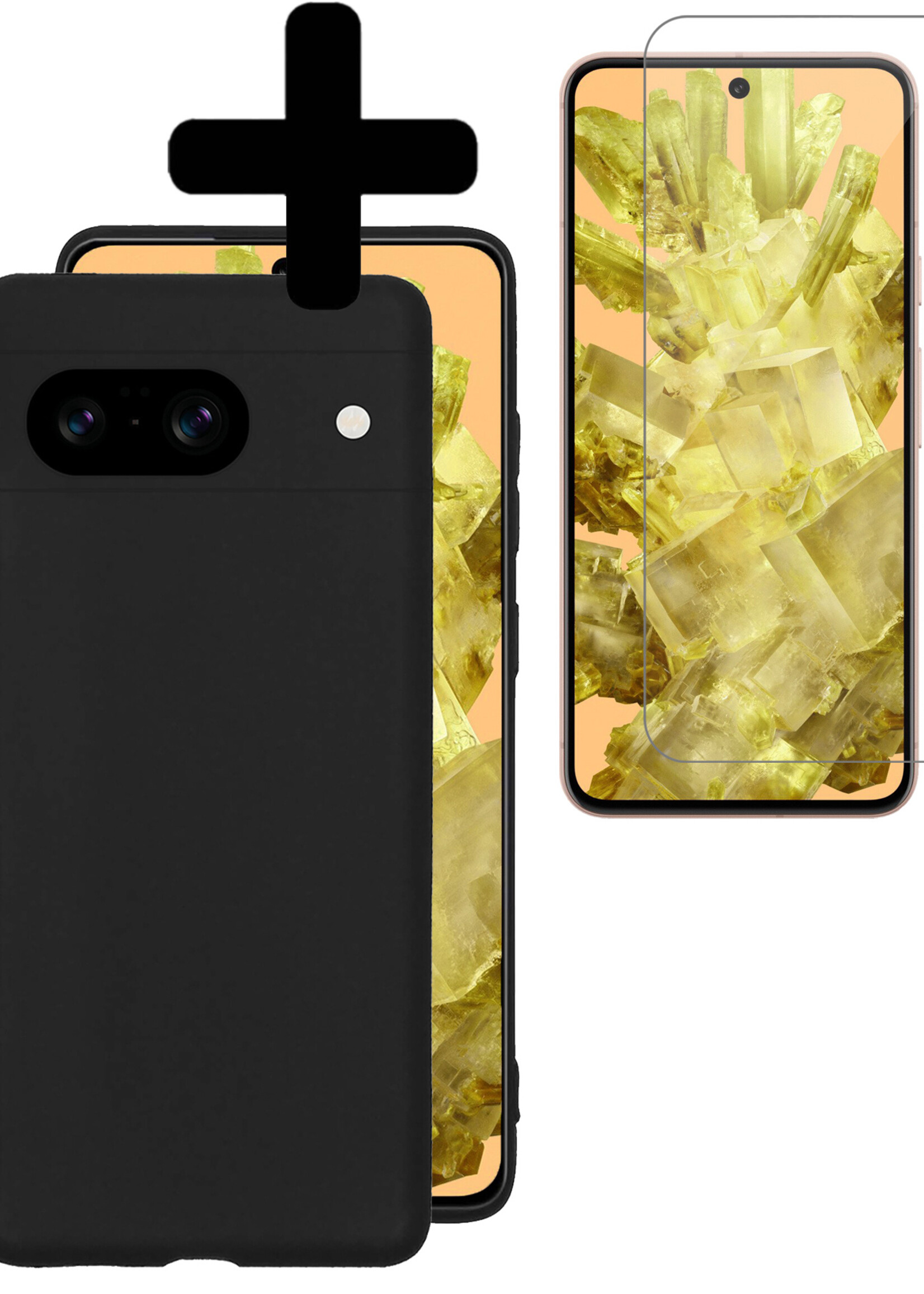 LUQ Hoesje Geschikt voor Google Pixel 8 Hoesje Siliconen Case Met Screenprotector - Hoes Geschikt voor Google Pixel 8 Hoes Siliconen - Zwart