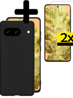 LUQ LUQ Google Pixel 8 Hoesje Siliconen Met 2x Screenprotector - Zwart