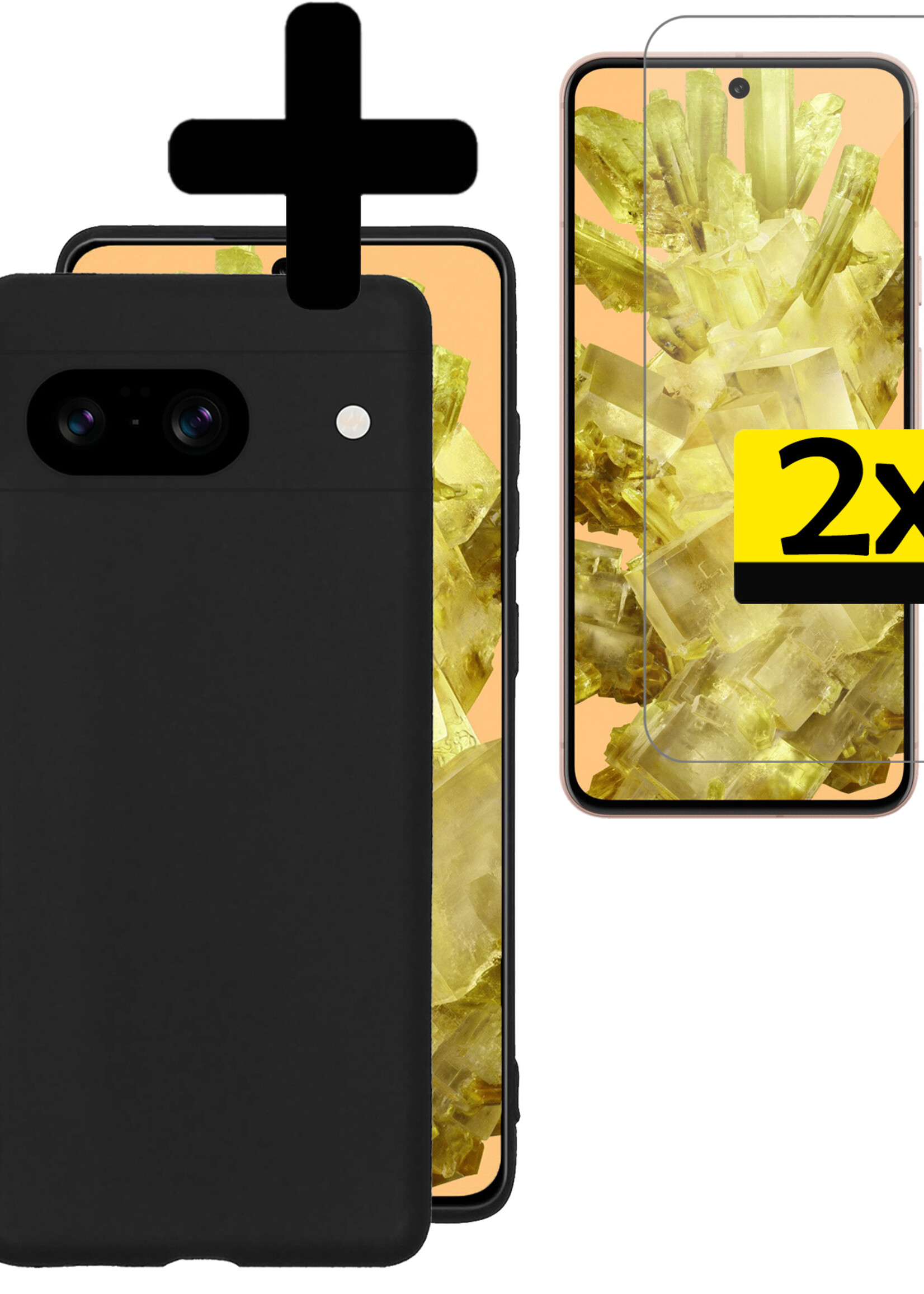 LUQ Hoesje Geschikt voor Google Pixel 8 Hoesje Siliconen Case Met 2x Screenprotector - Hoes Geschikt voor Google Pixel 8 Hoes Siliconen - Zwart