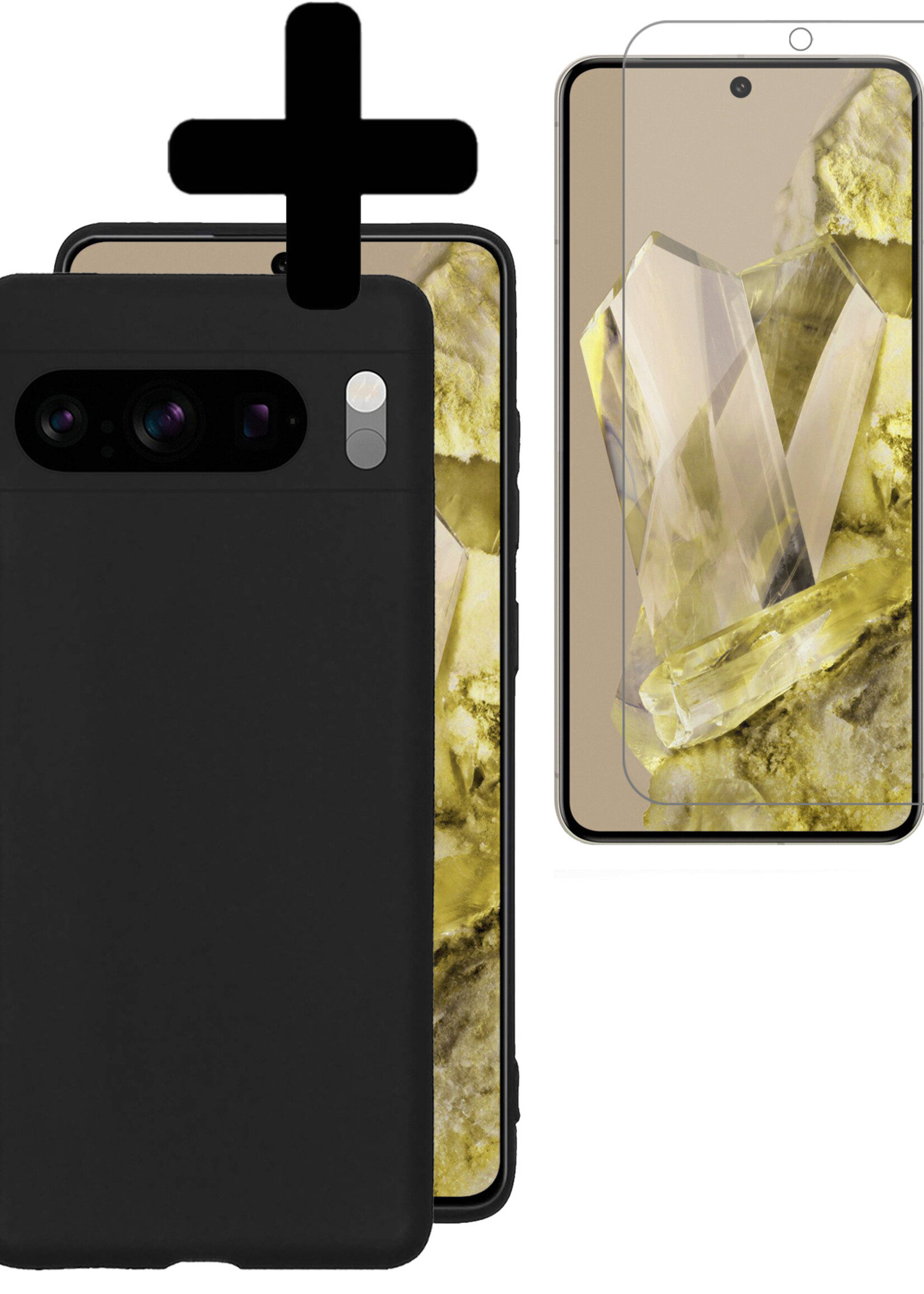 LUQ Hoesje Geschikt voor Google Pixel 8 Pro Hoesje Siliconen Case Met Screenprotector - Hoes Geschikt voor Google Pixel 8 Pro Hoes Siliconen - Zwart