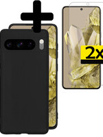 LUQ LUQ Google Pixel 8 Pro Hoesje Siliconen Met 2x Screenprotector - Zwart
