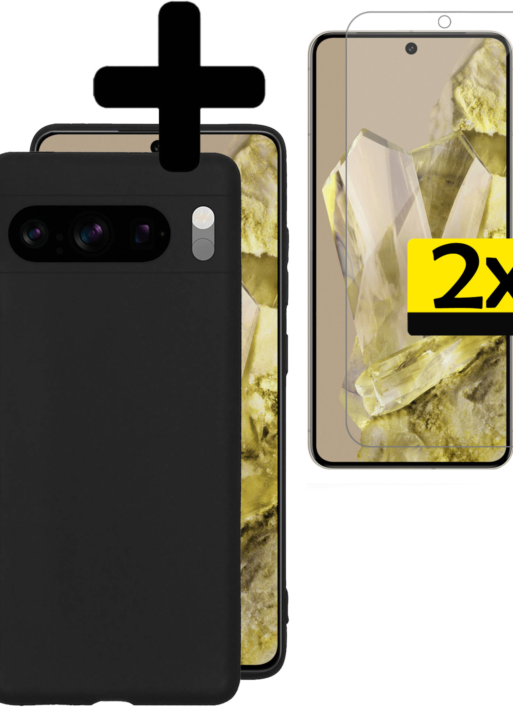LUQ Hoesje Geschikt voor Google Pixel 8 Pro Hoesje Siliconen Case Met 2x Screenprotector - Hoes Geschikt voor Google Pixel 8 Pro Hoes Siliconen - Zwart