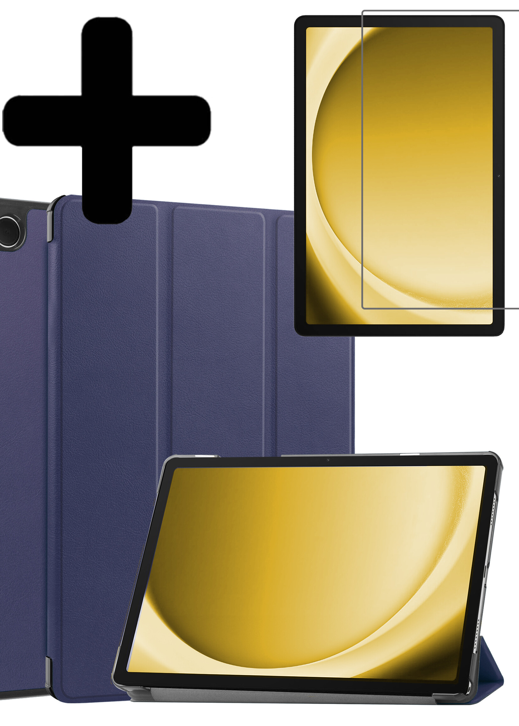 LUQ Hoes Geschikt voor Samsung Galaxy Tab A9 Hoes Luxe Hoesje Book Case Met Screenprotector - Hoesje Geschikt voor Samsung Tab A9 Hoes Cover - Donkerblauw
