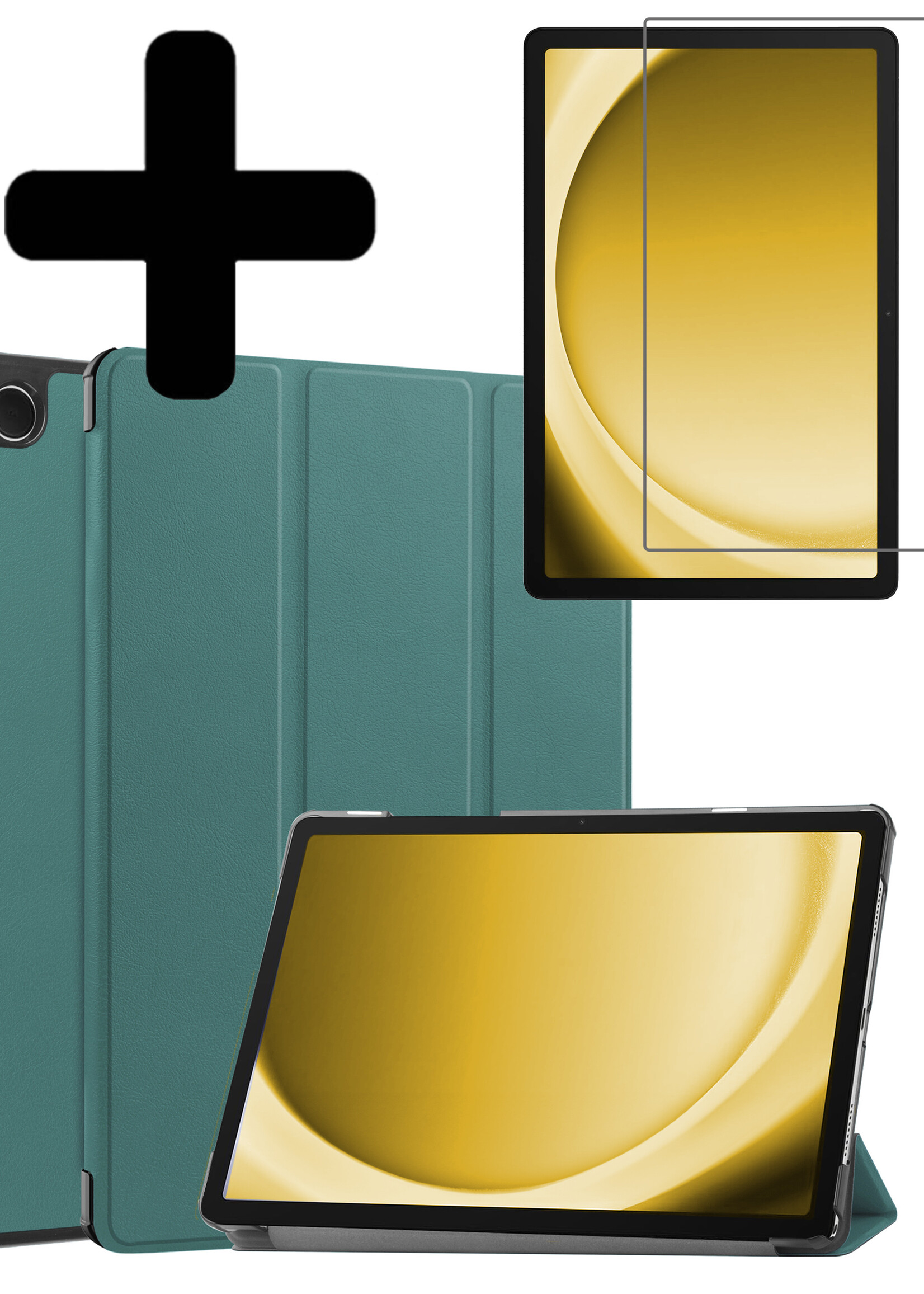 LUQ Hoes Geschikt voor Samsung Galaxy Tab A9 Hoes Luxe Hoesje Book Case Met Screenprotector - Hoesje Geschikt voor Samsung Tab A9 Hoes Cover - Donkergroen