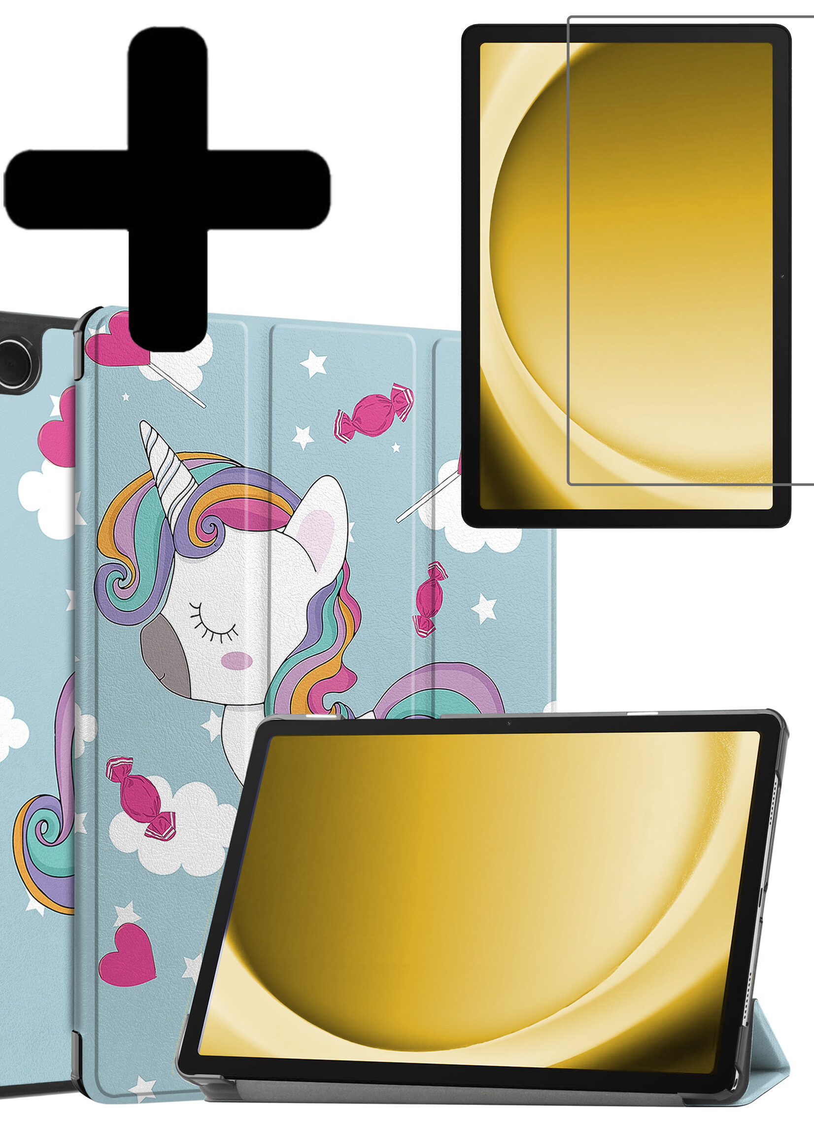 LUQ Hoes Geschikt voor Samsung Galaxy Tab A9 Hoes Luxe Hoesje Book Case Met Screenprotector - Hoesje Geschikt voor Samsung Tab A9 Hoes Cover - Eenhoorn