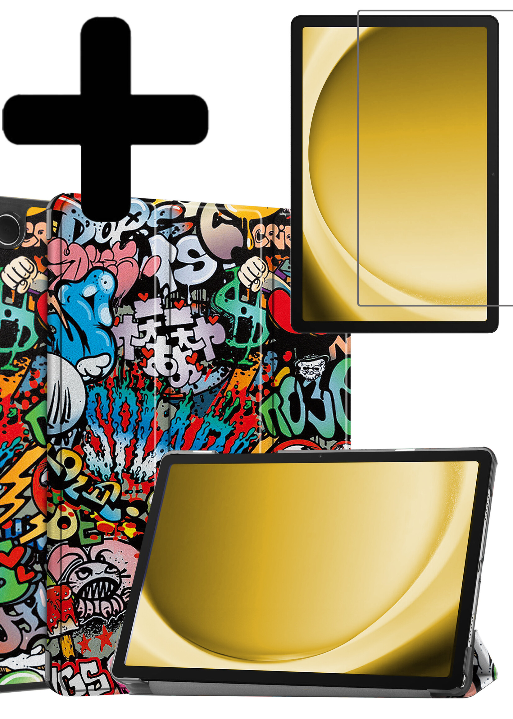 LUQ Hoes Geschikt voor Samsung Galaxy Tab A9 Hoes Luxe Hoesje Book Case Met Screenprotector - Hoesje Geschikt voor Samsung Tab A9 Hoes Cover - Graffity