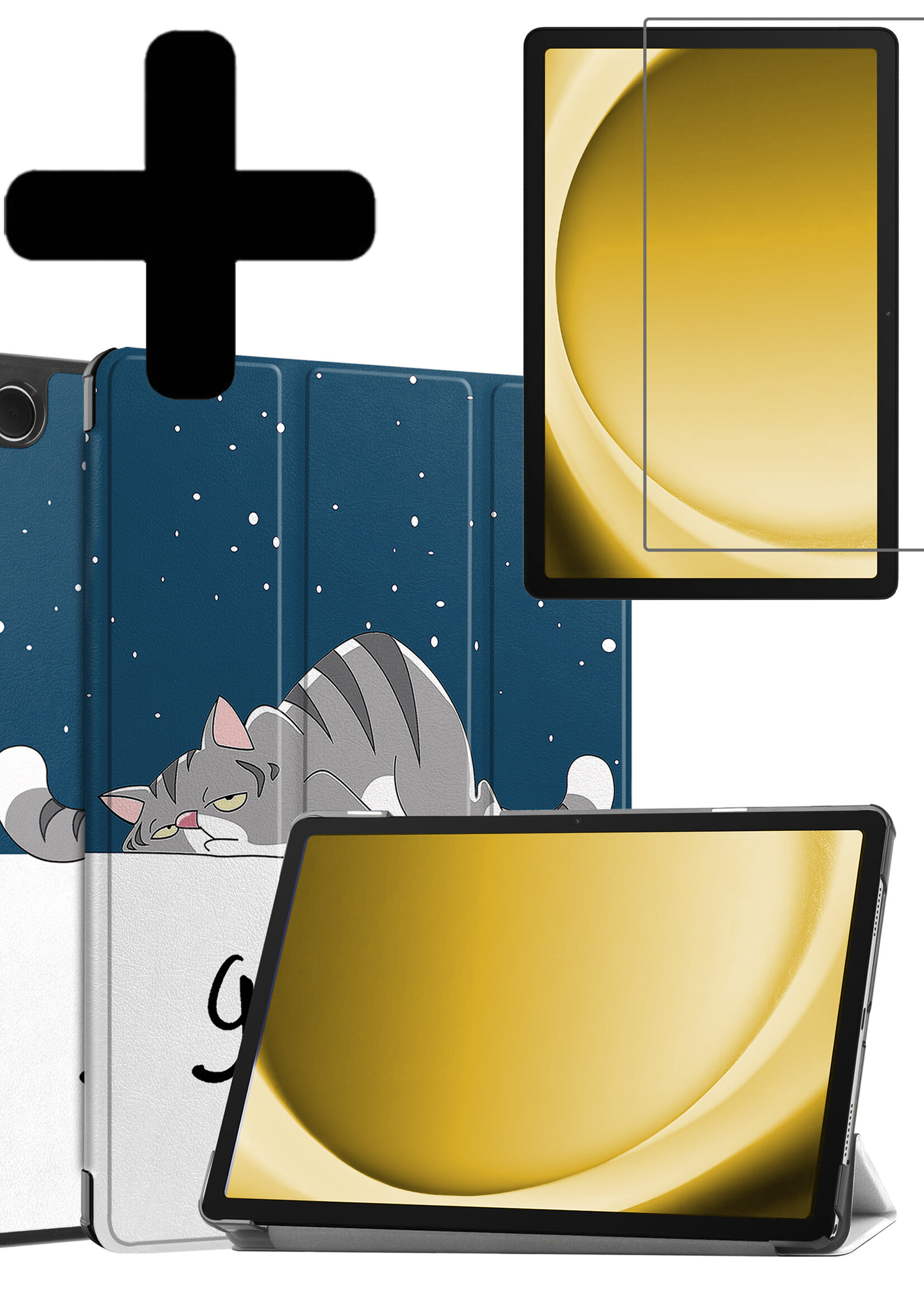 LUQ Hoes Geschikt voor Samsung Galaxy Tab A9 Hoes Luxe Hoesje Book Case Met Screenprotector - Hoesje Geschikt voor Samsung Tab A9 Hoes Cover - Kat
