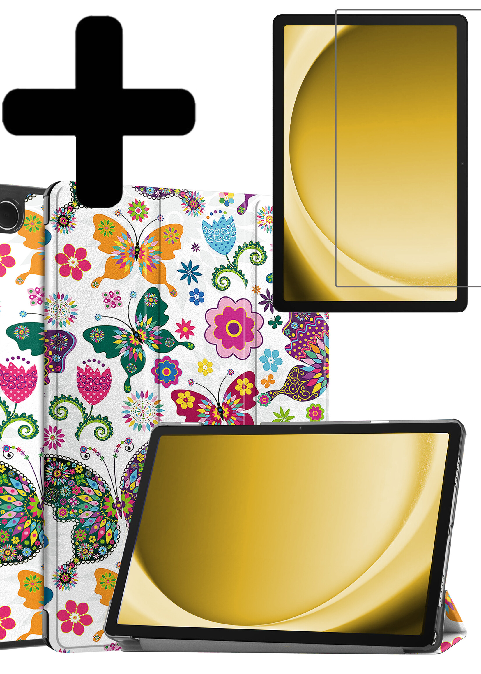 LUQ Hoes Geschikt voor Samsung Galaxy Tab A9 Hoes Luxe Hoesje Book Case Met Screenprotector - Hoesje Geschikt voor Samsung Tab A9 Hoes Cover - Vlinders