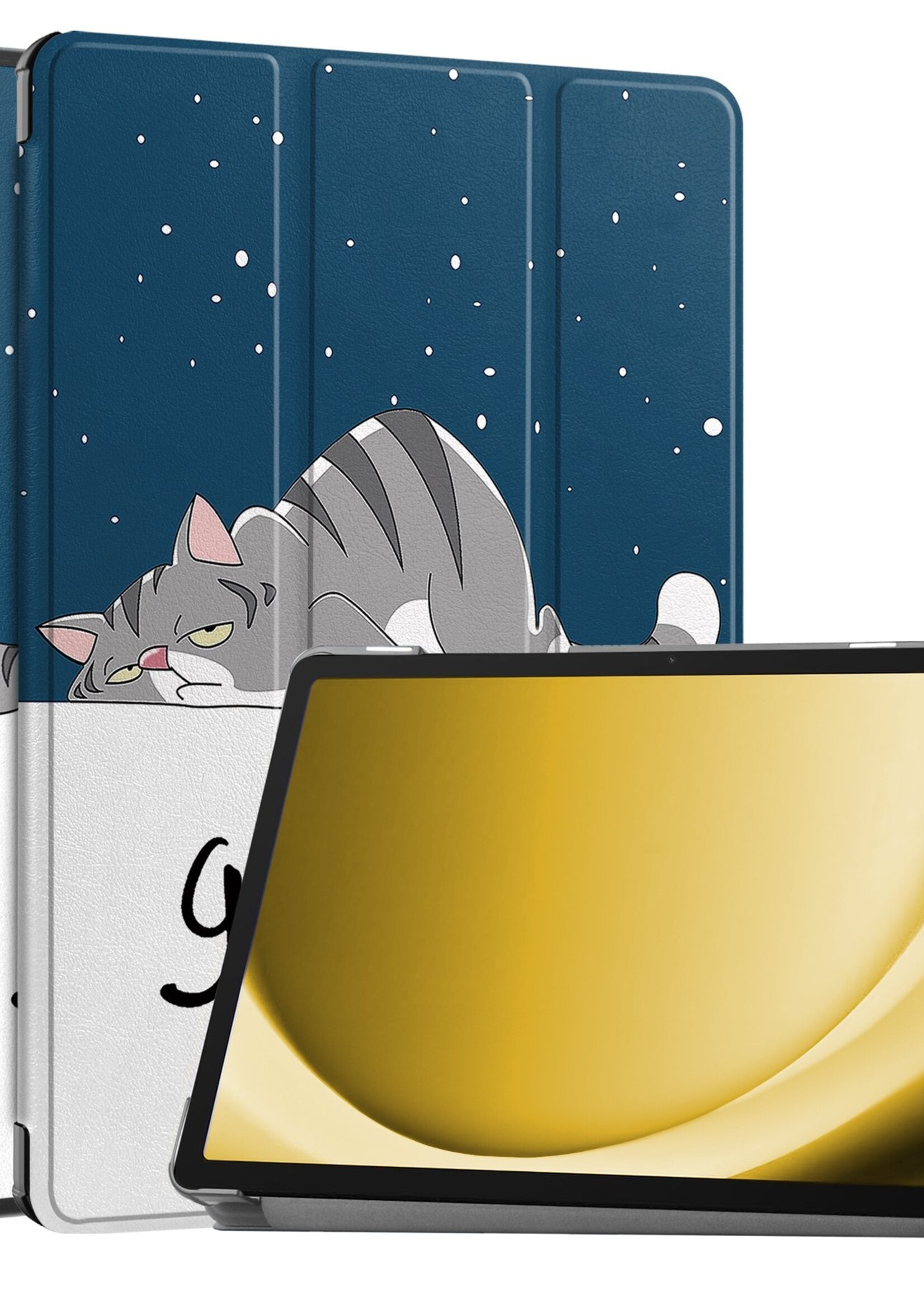 LUQ Hoes Geschikt voor Samsung Galaxy Tab A9 Plus Hoes Luxe Hoesje Book Case - Hoesje Geschikt voor Samsung Tab A9 Plus Hoes Cover - Kat