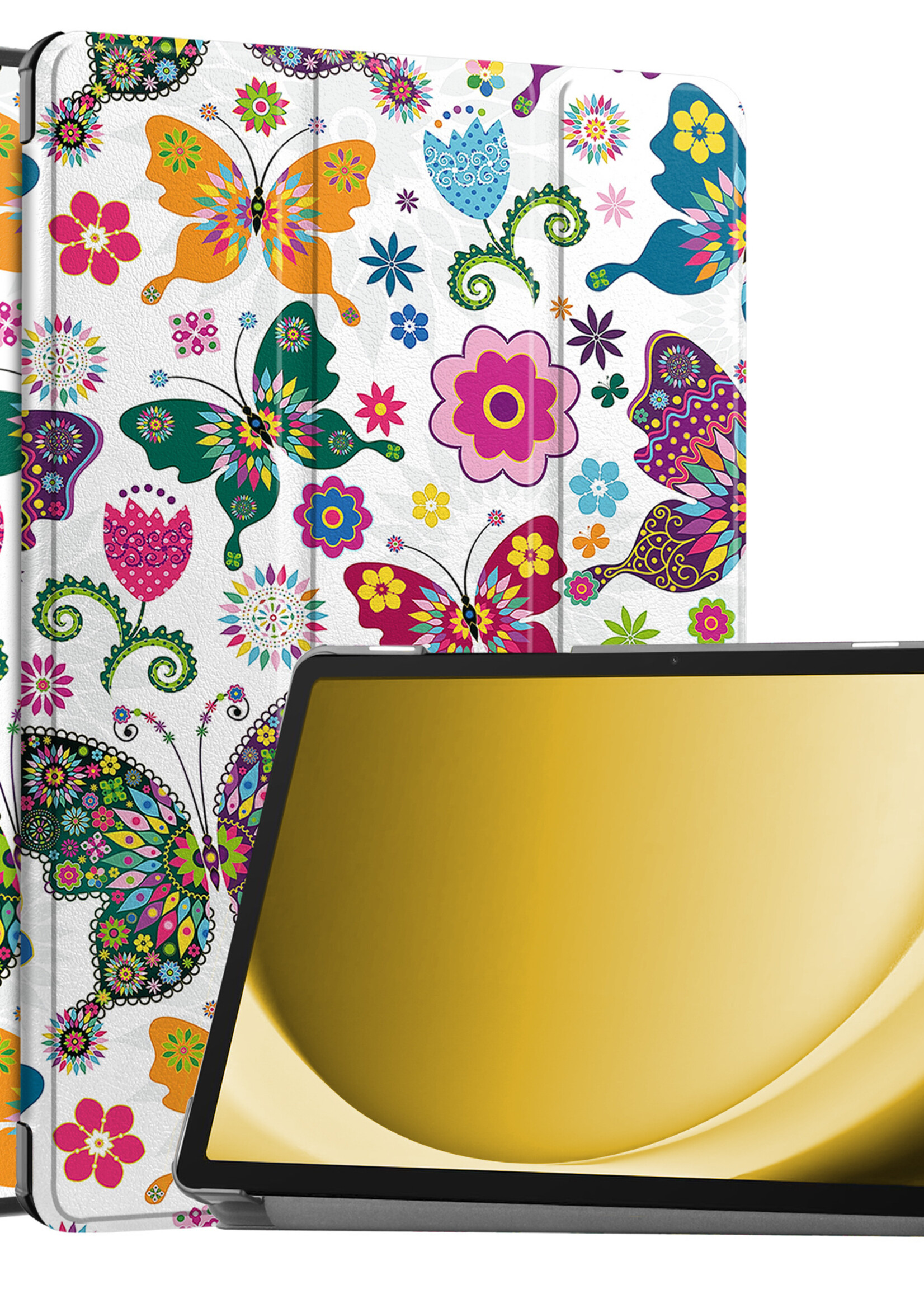 LUQ Hoes Geschikt voor Samsung Galaxy Tab A9 Plus Hoes Luxe Hoesje Book Case - Hoesje Geschikt voor Samsung Tab A9 Plus Hoes Cover - Vlinders