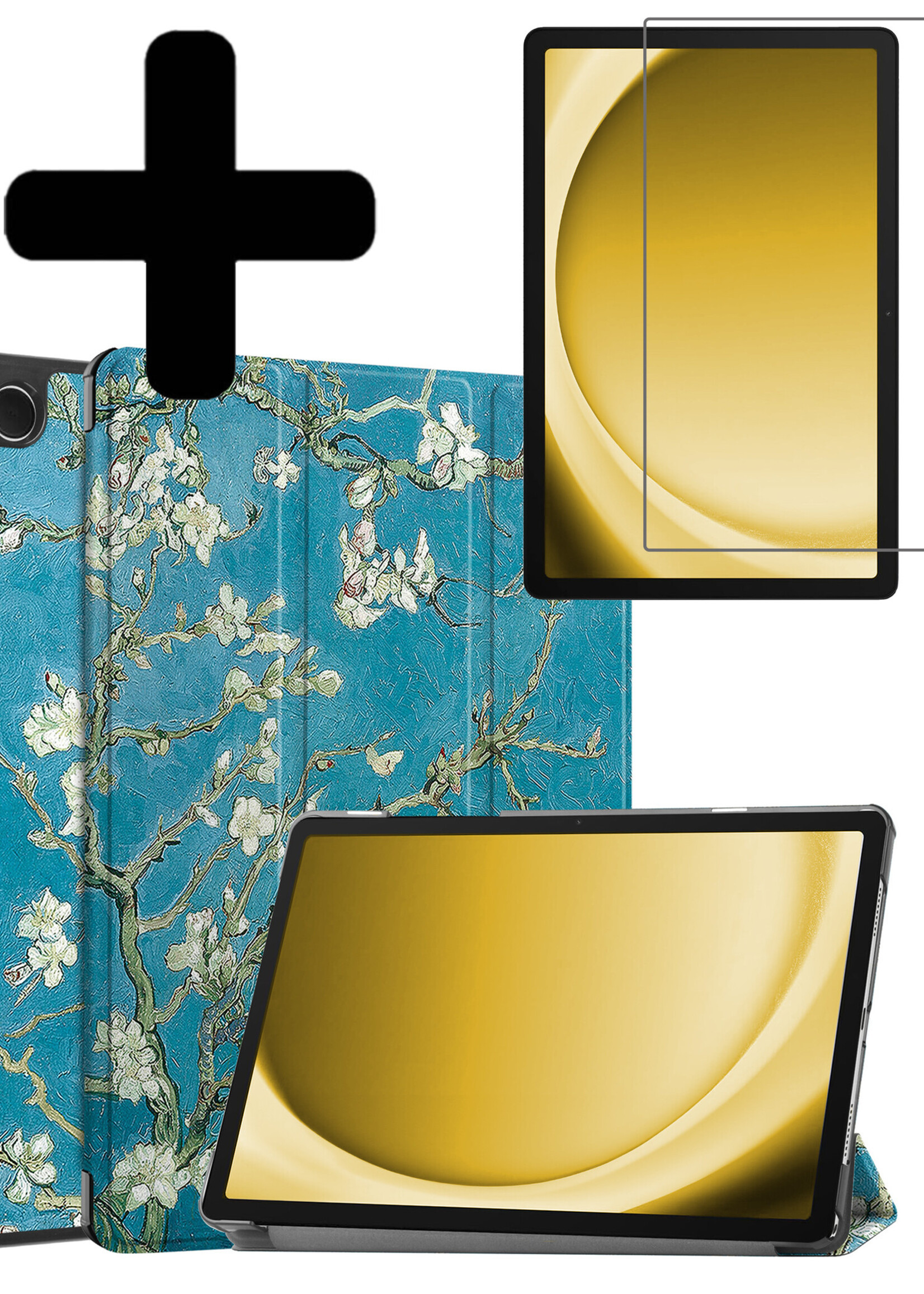 LUQ Hoes Geschikt voor Samsung Galaxy Tab A9 Plus Hoes Luxe Hoesje Book Case Met Screenprotector - Hoesje Geschikt voor Samsung Tab A9 Plus Hoes Cover - Bloesem