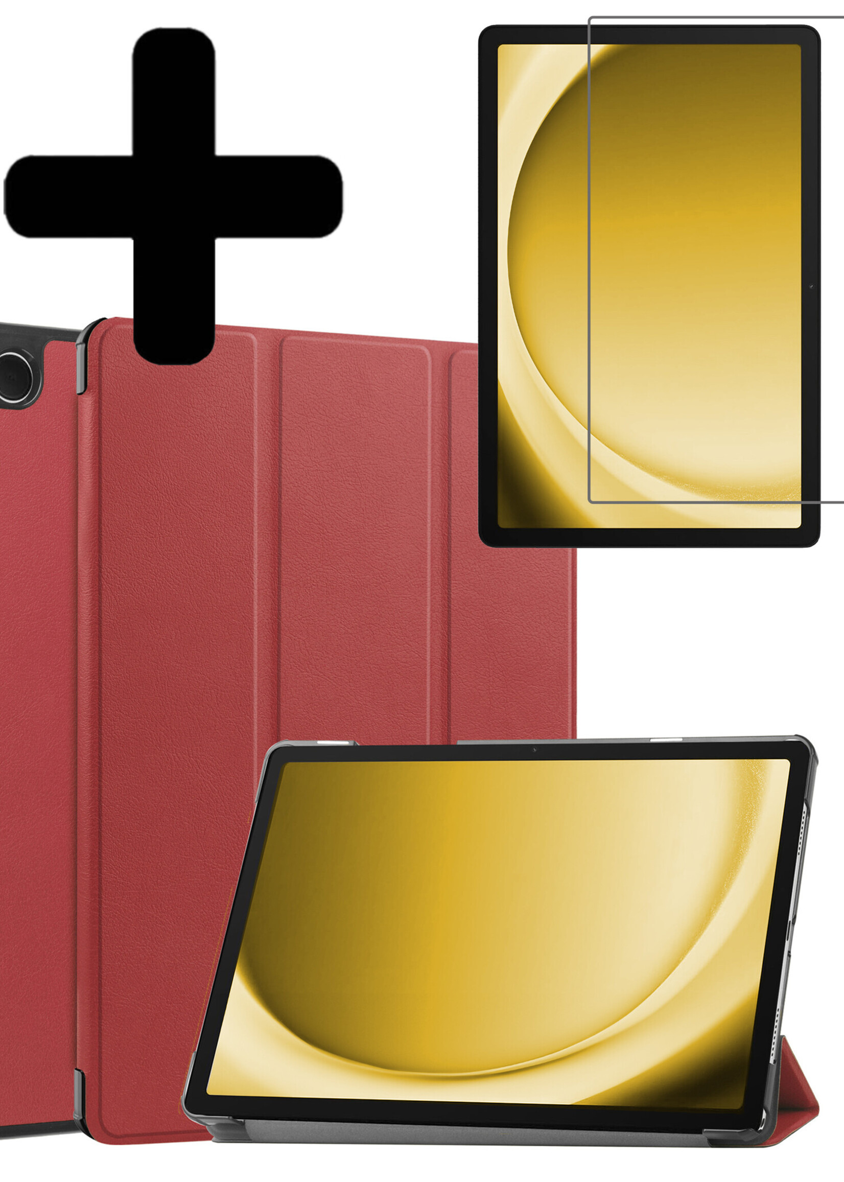 LUQ Hoes Geschikt voor Samsung Galaxy Tab A9 Plus Hoes Luxe Hoesje Book Case Met Screenprotector - Hoesje Geschikt voor Samsung Tab A9 Plus Hoes Cover - Donkerrood