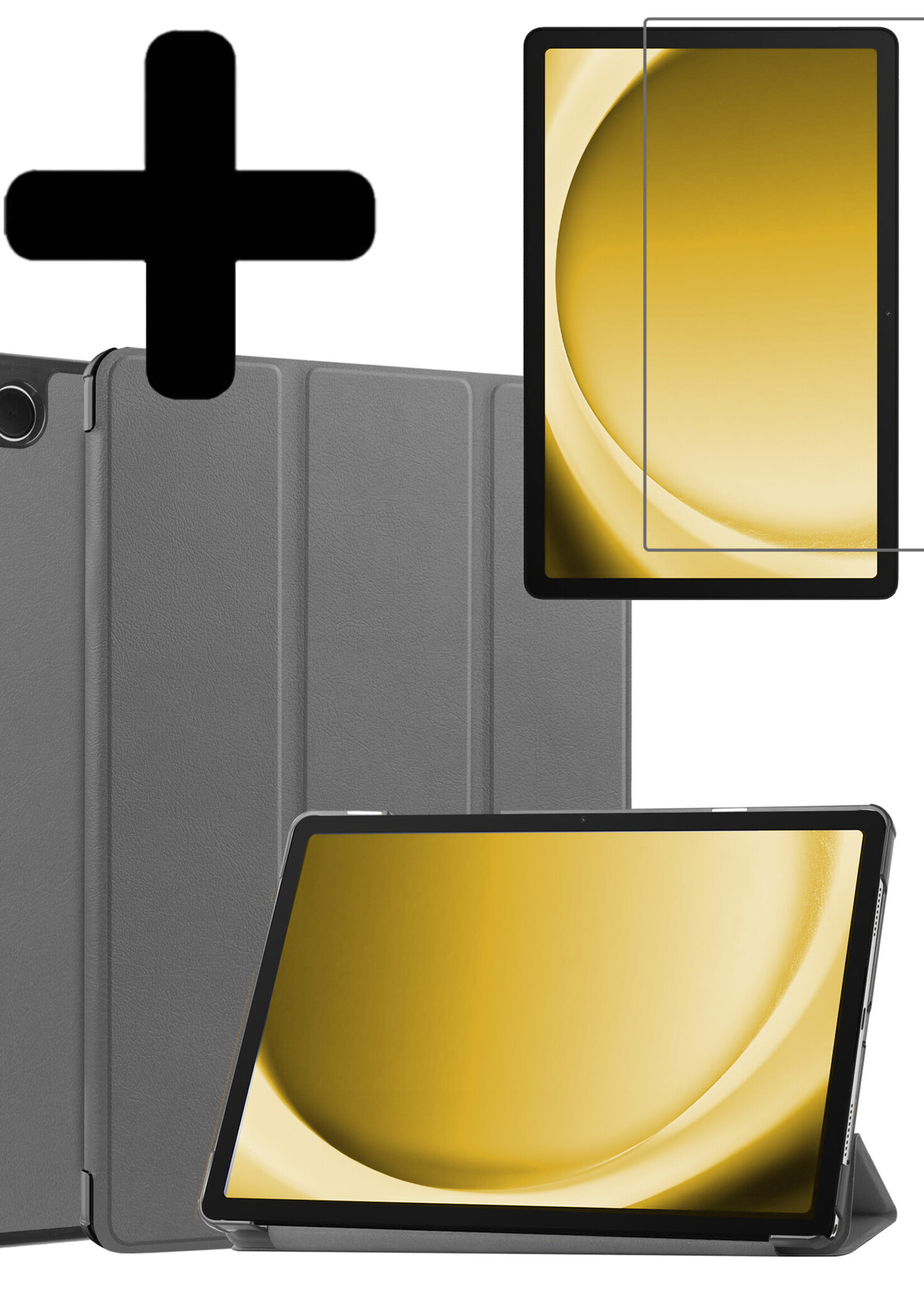 LUQ Hoes Geschikt voor Samsung Galaxy Tab A9 Plus Hoes Luxe Hoesje Book Case Met Screenprotector - Hoesje Geschikt voor Samsung Tab A9 Plus Hoes Cover - Grijs