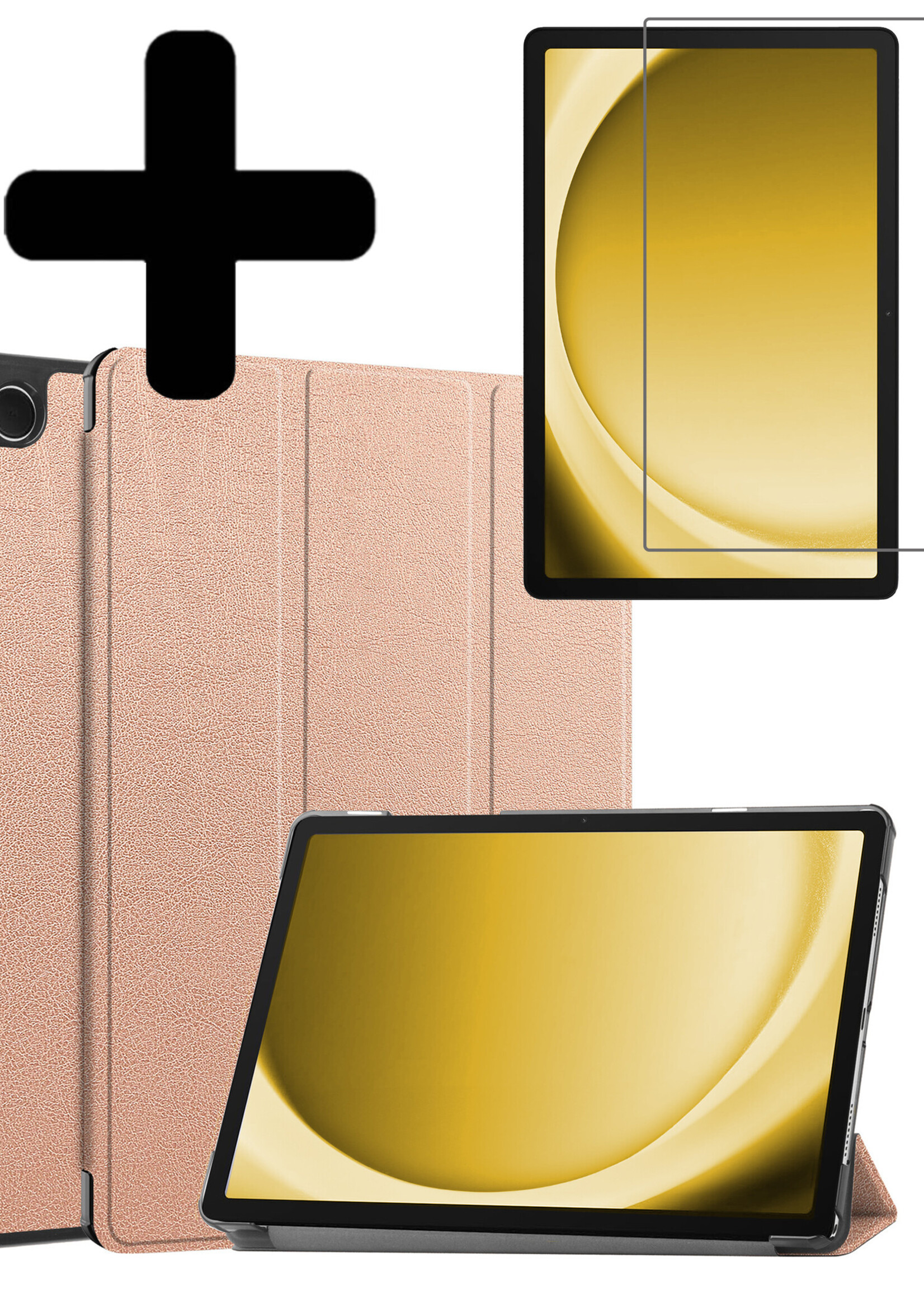 LUQ Hoes Geschikt voor Samsung Galaxy Tab A9 Plus Hoes Luxe Hoesje Book Case Met Screenprotector - Hoesje Geschikt voor Samsung Tab A9 Plus Hoes Cover - Rosé goud