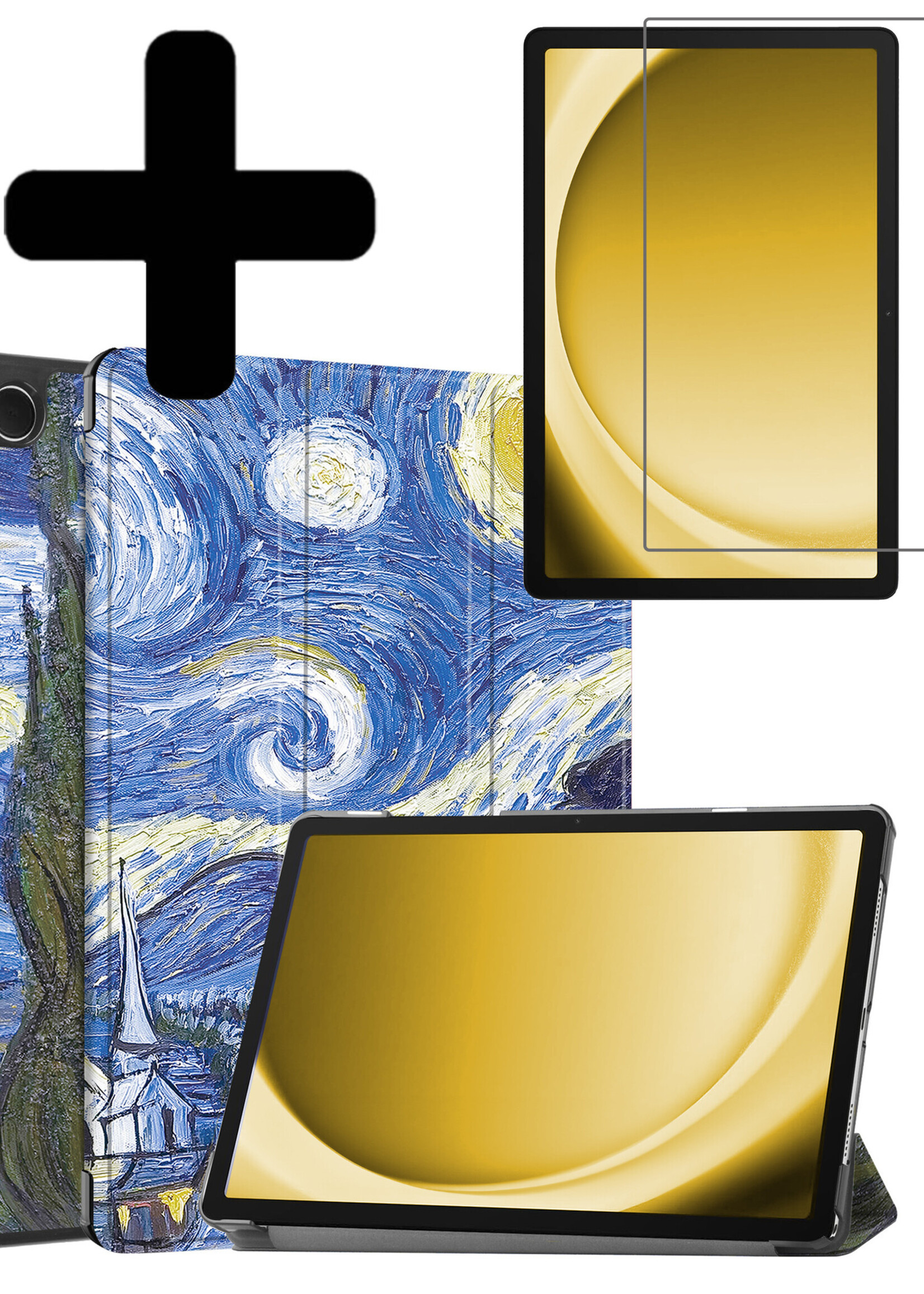 LUQ Hoes Geschikt voor Samsung Galaxy Tab A9 Plus Hoes Luxe Hoesje Book Case Met Screenprotector - Hoesje Geschikt voor Samsung Tab A9 Plus Hoes Cover - Sterrenhemel