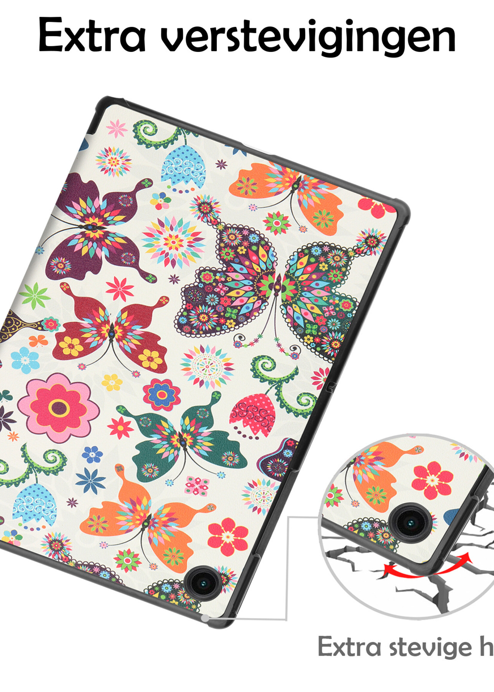 LUQ Hoes Geschikt voor Samsung Galaxy Tab A9 Plus Hoes Luxe Hoesje Book Case Met Screenprotector - Hoesje Geschikt voor Samsung Tab A9 Plus Hoes Cover - Vlinders