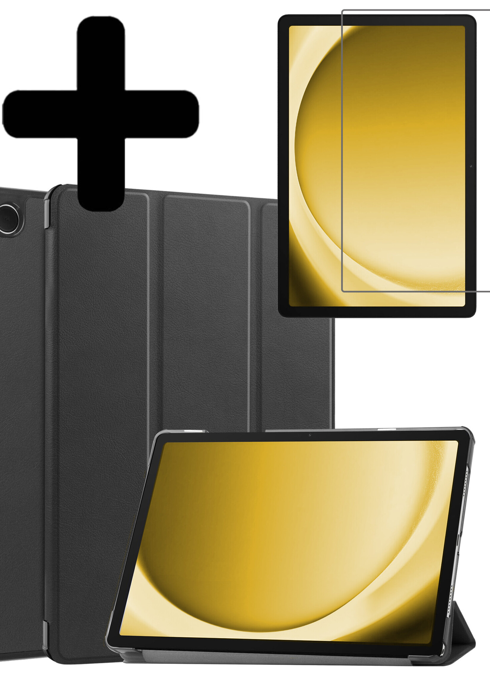 LUQ Hoes Geschikt voor Samsung Galaxy Tab A9 Plus Hoes Luxe Hoesje Book Case Met Screenprotector - Hoesje Geschikt voor Samsung Tab A9 Plus Hoes Cover - Zwart
