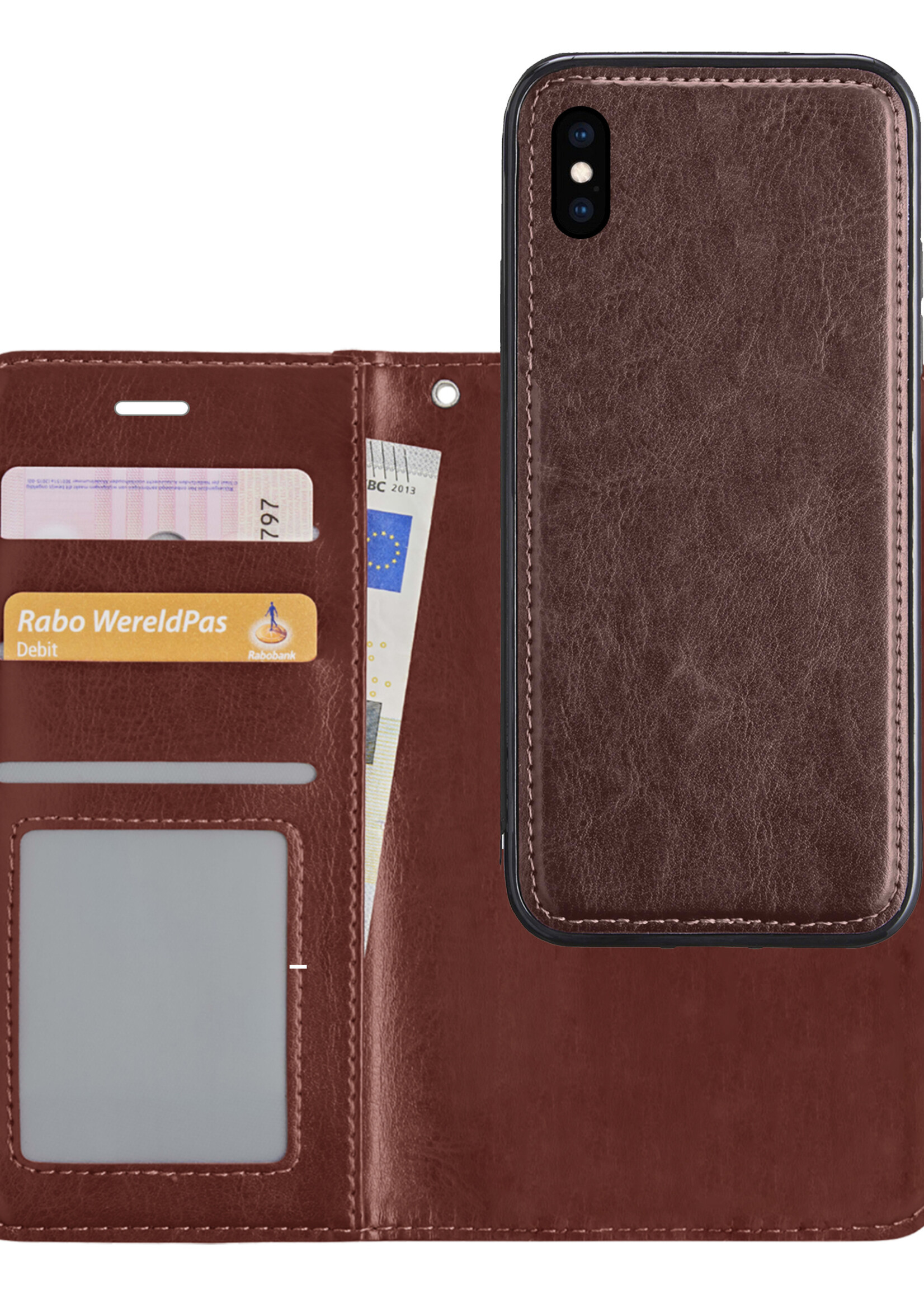 LUQ Hoesje Geschikt voor iPhone X Hoesje Case Uitneembare Bookcase 2-in-1 Hoes - Hoes Geschikt voor iPhone X Hoes Wallet Case Met Pasjeshouder Hoesje - Bruin