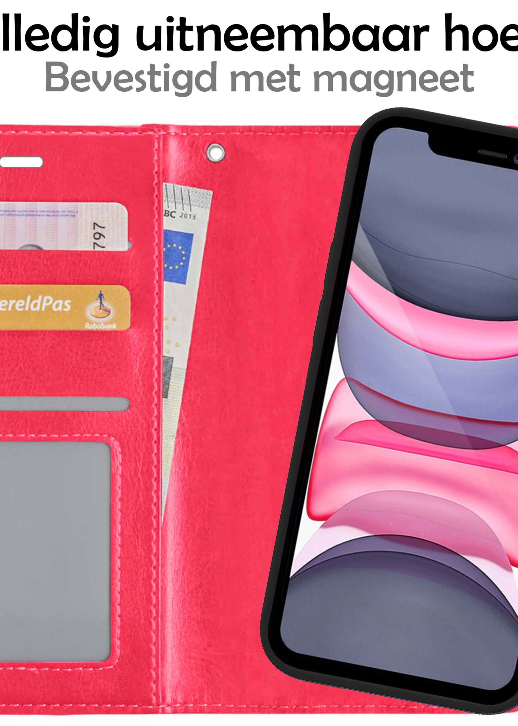 LUQ Hoesje Geschikt voor iPhone XR Hoesje Case Uitneembare Bookcase 2-in-1 Hoes - Hoes Geschikt voor iPhone XR Hoes Wallet Case Met Pasjeshouder Hoesje - Donkerroze