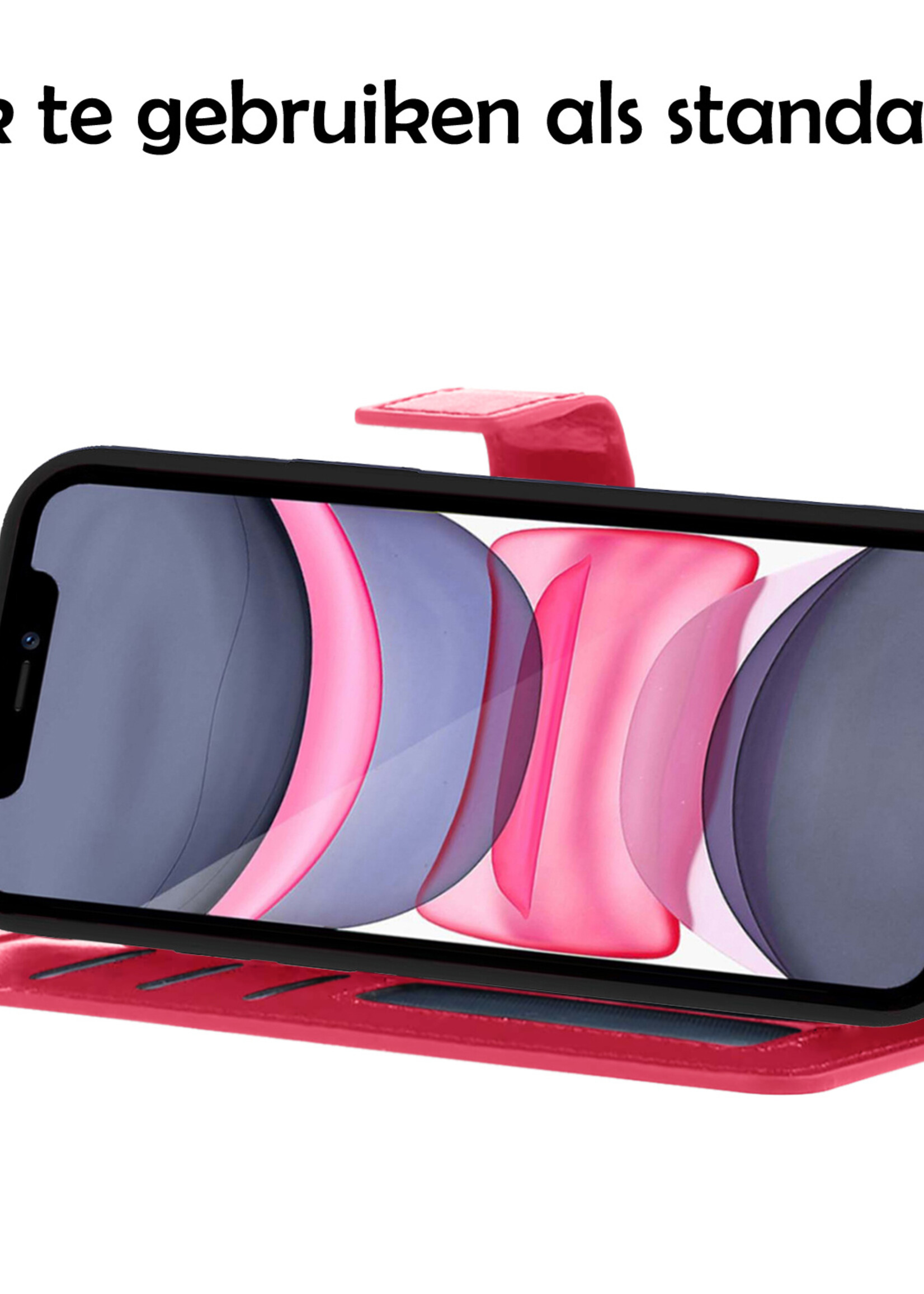 LUQ Hoesje Geschikt voor iPhone 12 Mini Hoesje Case Uitneembare Bookcase 2-in-1 Hoes - Hoes Geschikt voor iPhone 12 Mini Hoes Wallet Case Met Pasjeshouder Hoesje - Donkerroze