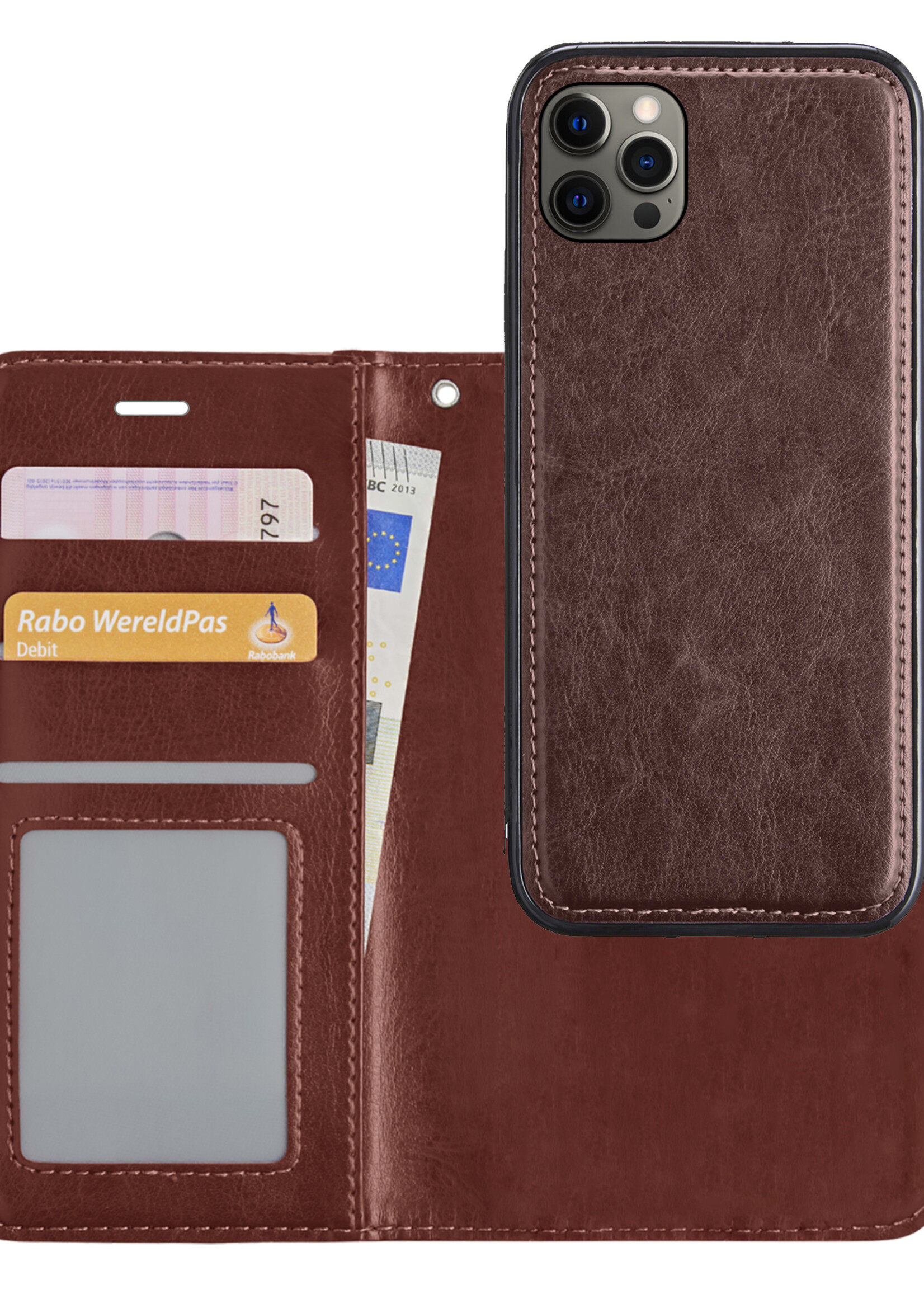 LUQ Hoesje Geschikt voor iPhone 12 Pro Max Hoesje Case Uitneembare Bookcase 2-in-1 Hoes - Hoes Geschikt voor iPhone 12 Pro Max Hoes Wallet Case Met Pasjeshouder Hoesje - Bruin