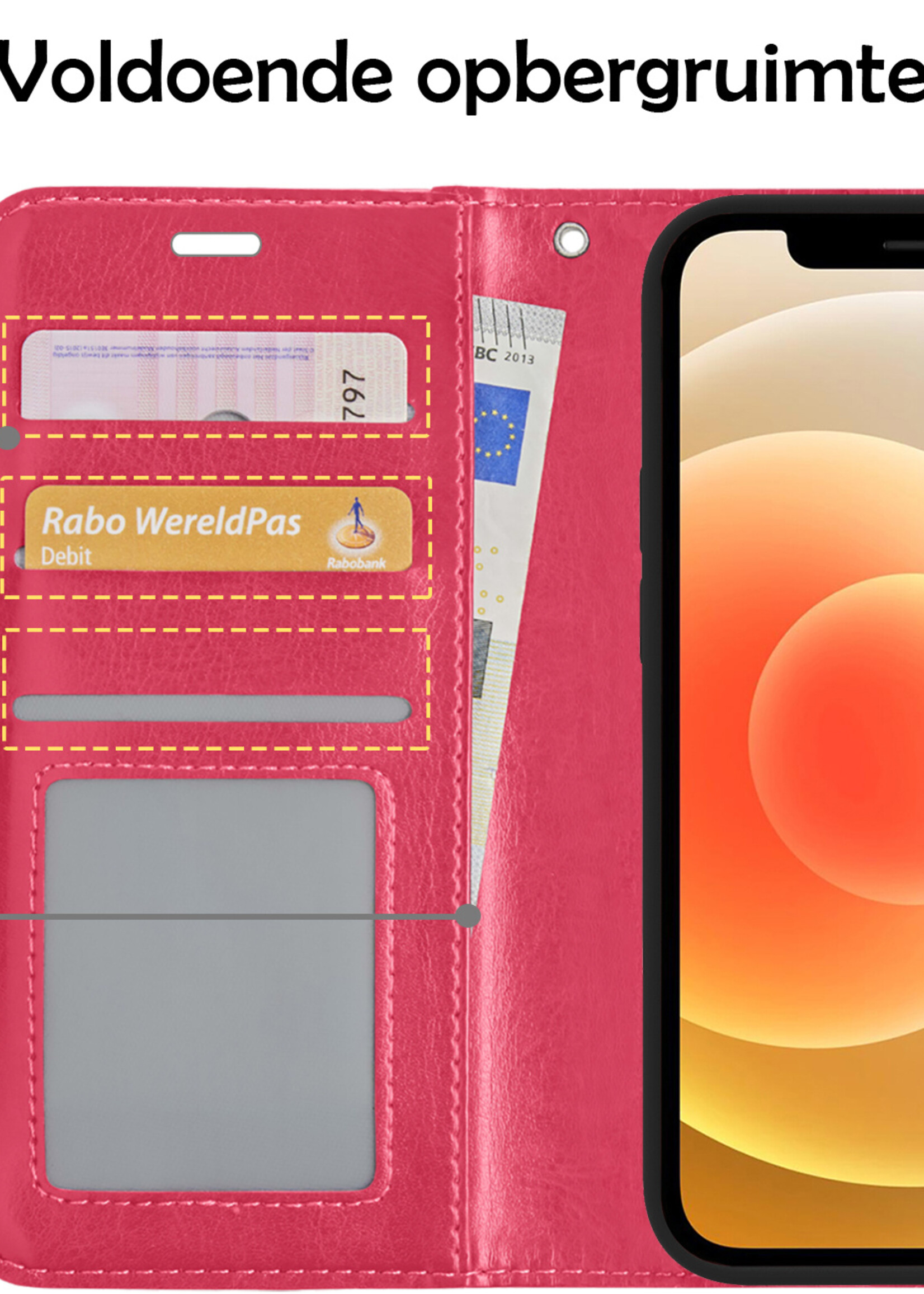 LUQ Hoesje Geschikt voor iPhone 12 Pro Max Hoesje Case Uitneembare Bookcase 2-in-1 Hoes - Hoes Geschikt voor iPhone 12 Pro Max Hoes Wallet Case Met Pasjeshouder Hoesje - Donkerroze
