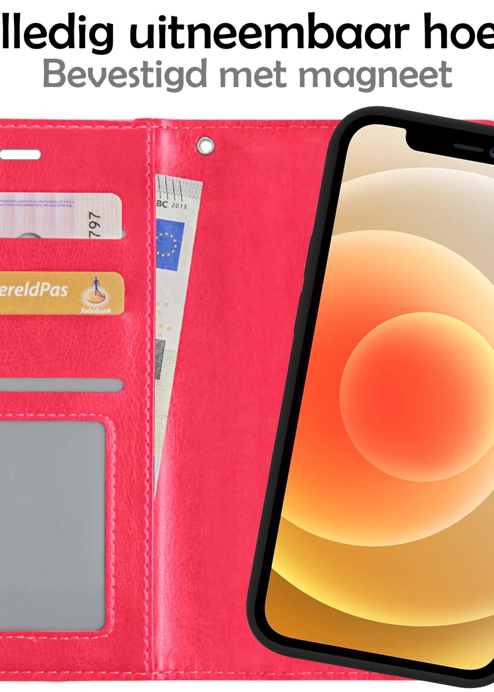 LUQ Hoesje Geschikt voor iPhone 12 Pro Max Hoesje Case Uitneembare Bookcase 2-in-1 Hoes - Hoes Geschikt voor iPhone 12 Pro Max Hoes Wallet Case Met Pasjeshouder Hoesje - Donkerroze