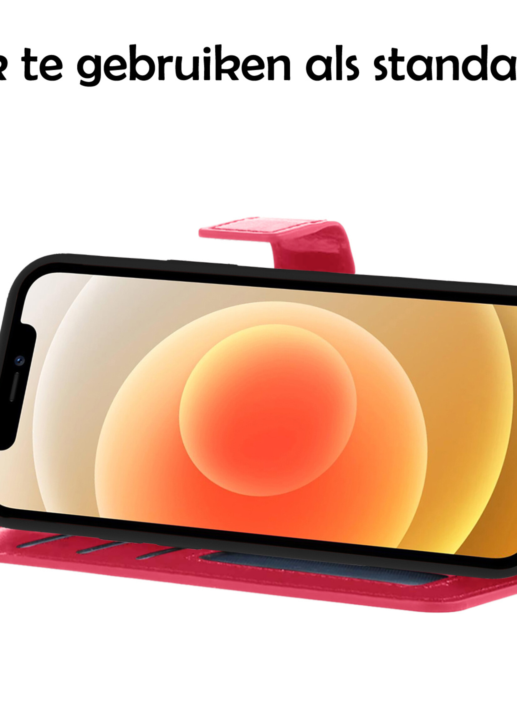 LUQ Hoesje Geschikt voor iPhone 12 Pro Max Hoesje Case Uitneembare Bookcase 2-in-1 Hoes - Hoes Geschikt voor iPhone 12 Pro Max Hoes Wallet Case Met Pasjeshouder Hoesje - Donkerroze