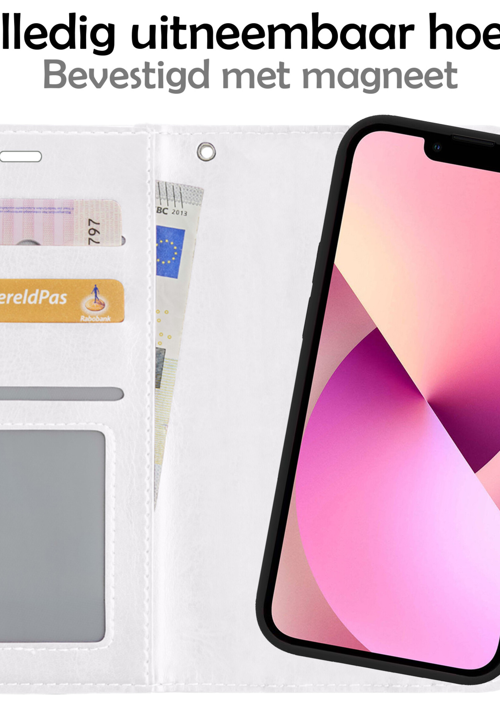 LUQ Hoesje Geschikt voor iPhone 13 Mini Hoesje Case Uitneembare Bookcase 2-in-1 Hoes - Hoes Geschikt voor iPhone 13 Mini Hoes Wallet Case Met Pasjeshouder Hoesje - Wit