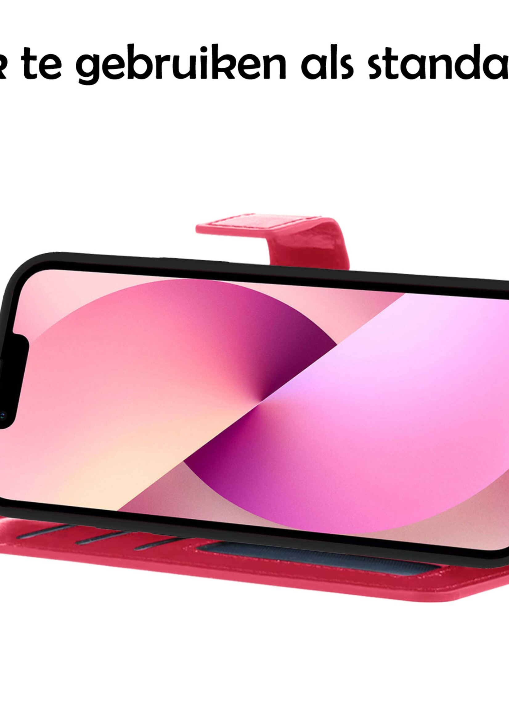 LUQ Hoesje Geschikt voor iPhone 13 Hoesje Case Uitneembare Bookcase 2-in-1 Hoes - Hoes Geschikt voor iPhone 13 Hoes Wallet Case Met Pasjeshouder Hoesje - Donkerroze