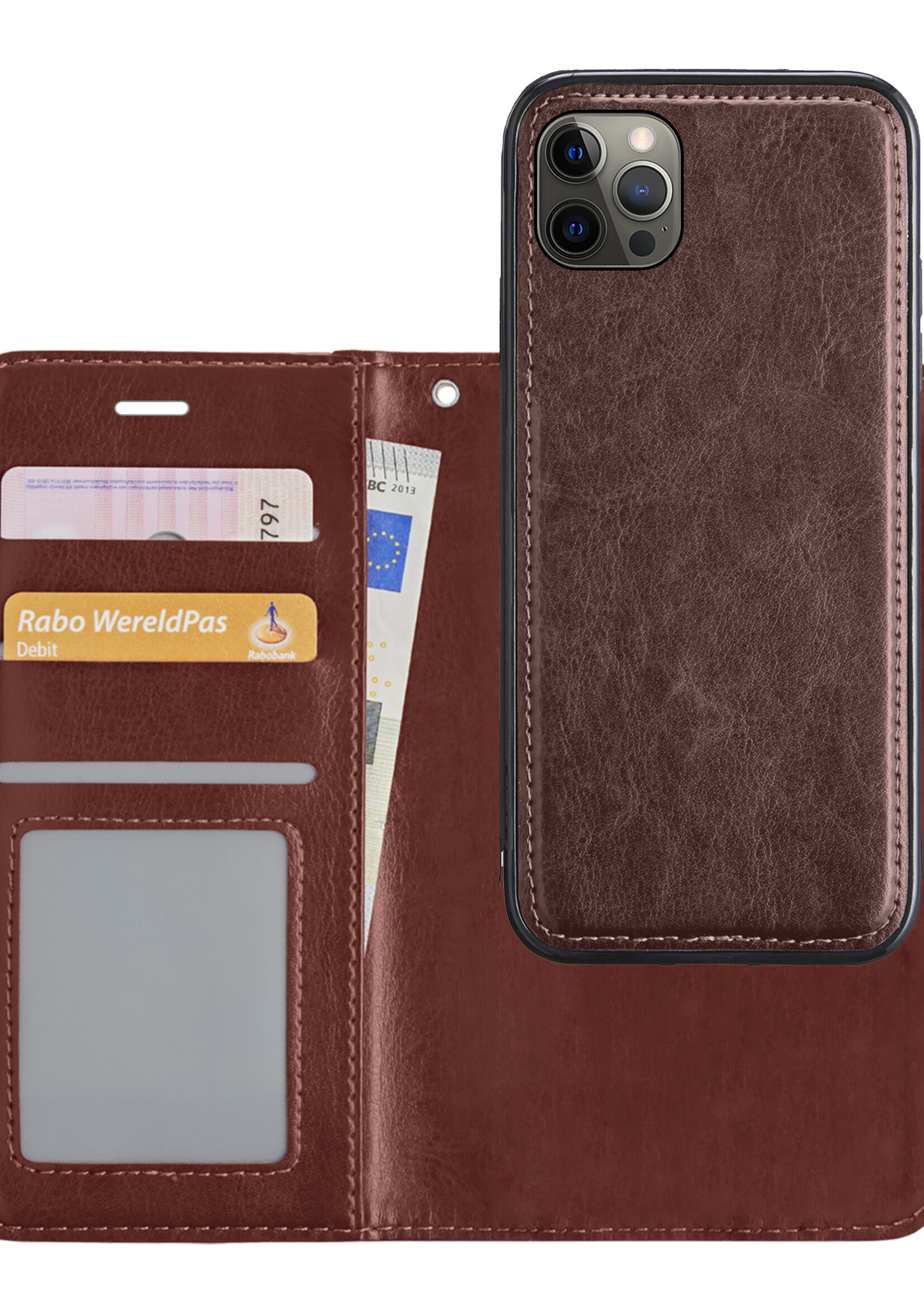 LUQ Hoesje Geschikt voor iPhone 13 Pro Hoesje Case Uitneembare Bookcase 2-in-1 Hoes - Hoes Geschikt voor iPhone 13 Pro Hoes Wallet Case Met Pasjeshouder Hoesje - Bruin