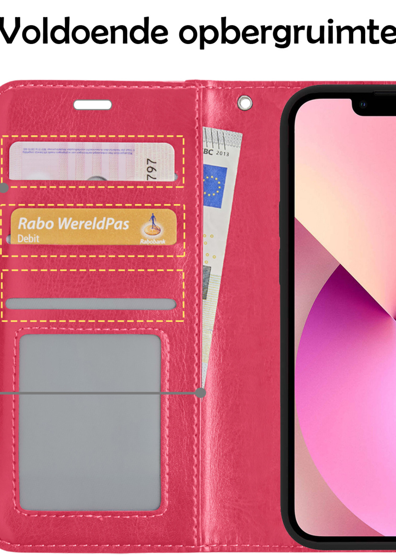 LUQ Hoesje Geschikt voor iPhone 13 Pro Hoesje Case Uitneembare Bookcase 2-in-1 Hoes - Hoes Geschikt voor iPhone 13 Pro Hoes Wallet Case Met Pasjeshouder Hoesje - Donkerroze