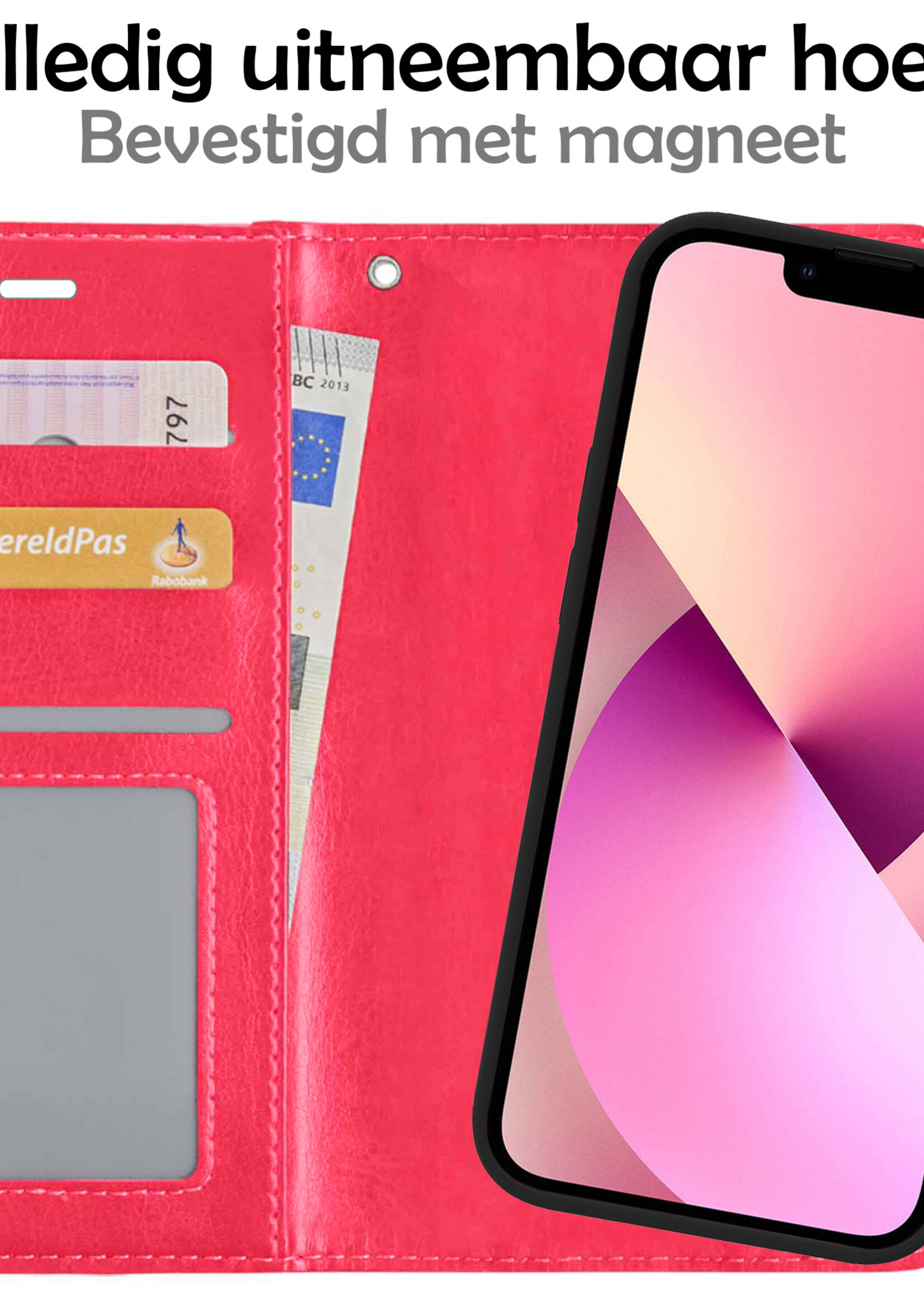 LUQ Hoesje Geschikt voor iPhone 13 Pro Hoesje Case Uitneembare Bookcase 2-in-1 Hoes - Hoes Geschikt voor iPhone 13 Pro Hoes Wallet Case Met Pasjeshouder Hoesje - Donkerroze