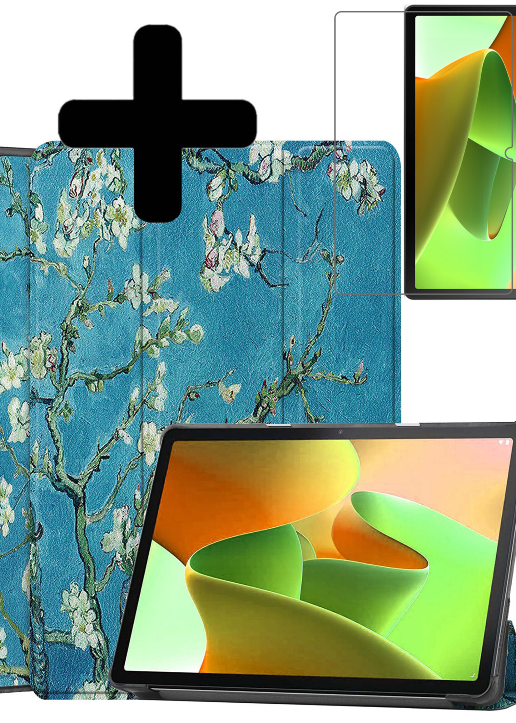 LUQ Hoes Geschikt voor Lenovo Tab M10 (3rd gen) Hoes Luxe Hoesje Book Case Met Screenprotector - Hoesje Geschikt voor Lenovo Tab M10 (3e gen) Hoes Cover - Bloesem