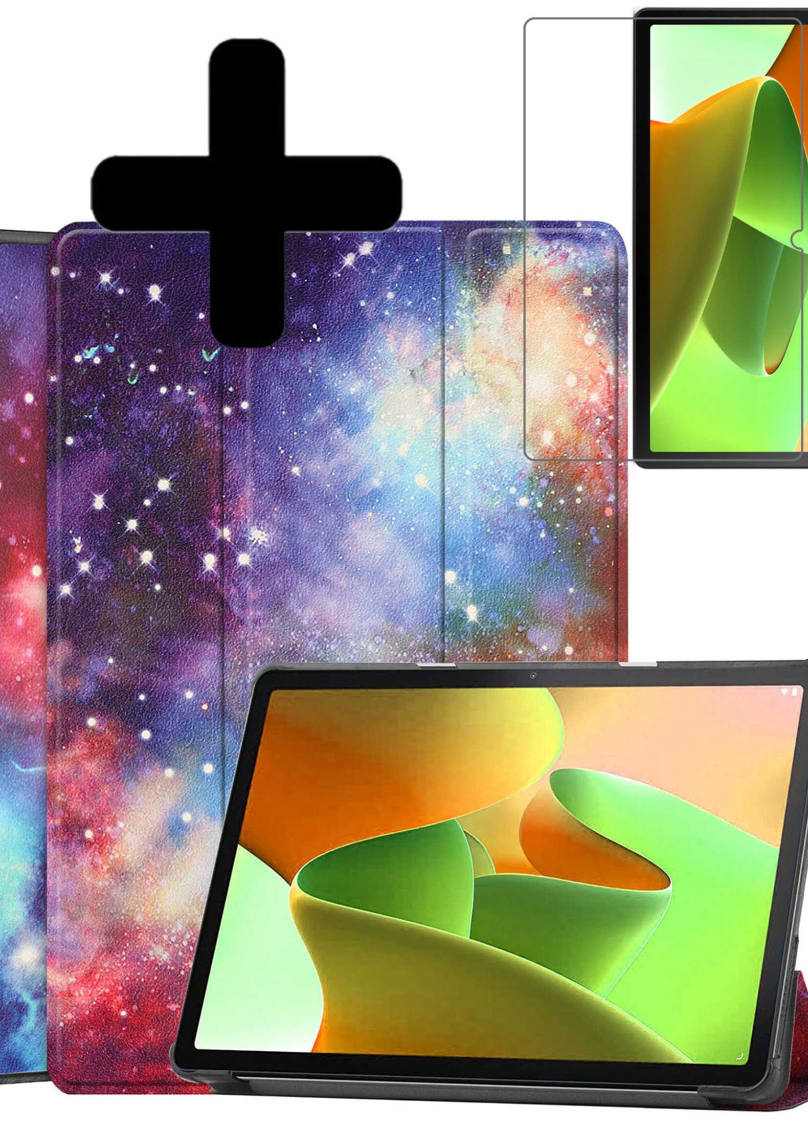 LUQ Hoes Geschikt voor Lenovo Tab M10 (3rd gen) Hoes Luxe Hoesje Book Case Met Screenprotector - Hoesje Geschikt voor Lenovo Tab M10 (3e gen) Hoes Cover - Galaxy