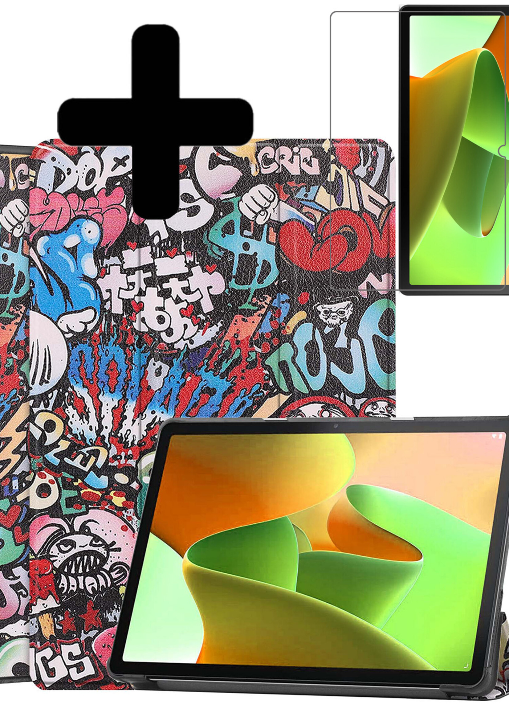 LUQ Hoes Geschikt voor Lenovo Tab M10 (3rd gen) Hoes Luxe Hoesje Book Case Met Screenprotector - Hoesje Geschikt voor Lenovo Tab M10 (3e gen) Hoes Cover - Graffity