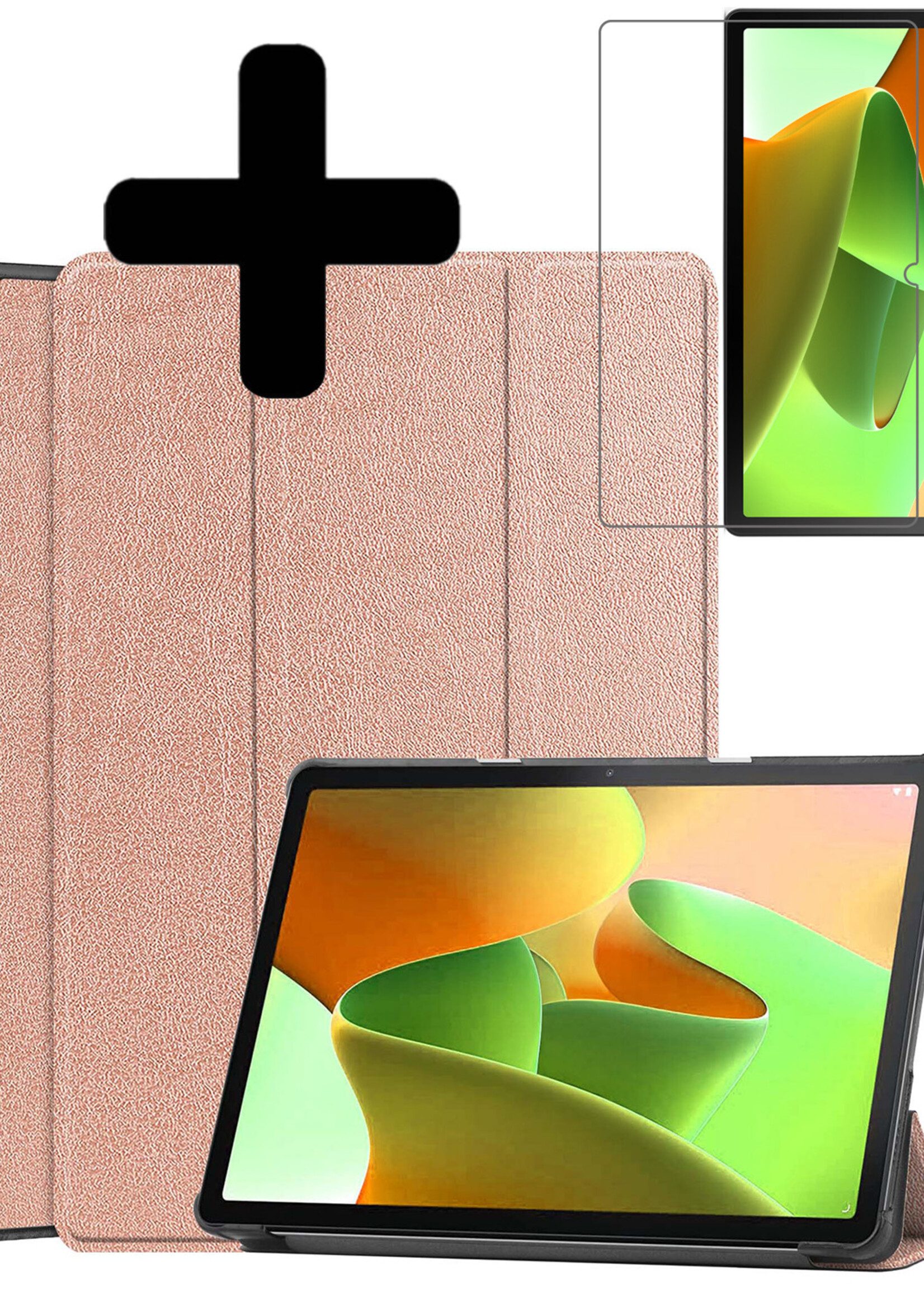 LUQ Hoes Geschikt voor Lenovo Tab M10 (3rd gen) Hoes Luxe Hoesje Book Case Met Screenprotector - Hoesje Geschikt voor Lenovo Tab M10 (3e gen) Hoes Cover - Rosé goud