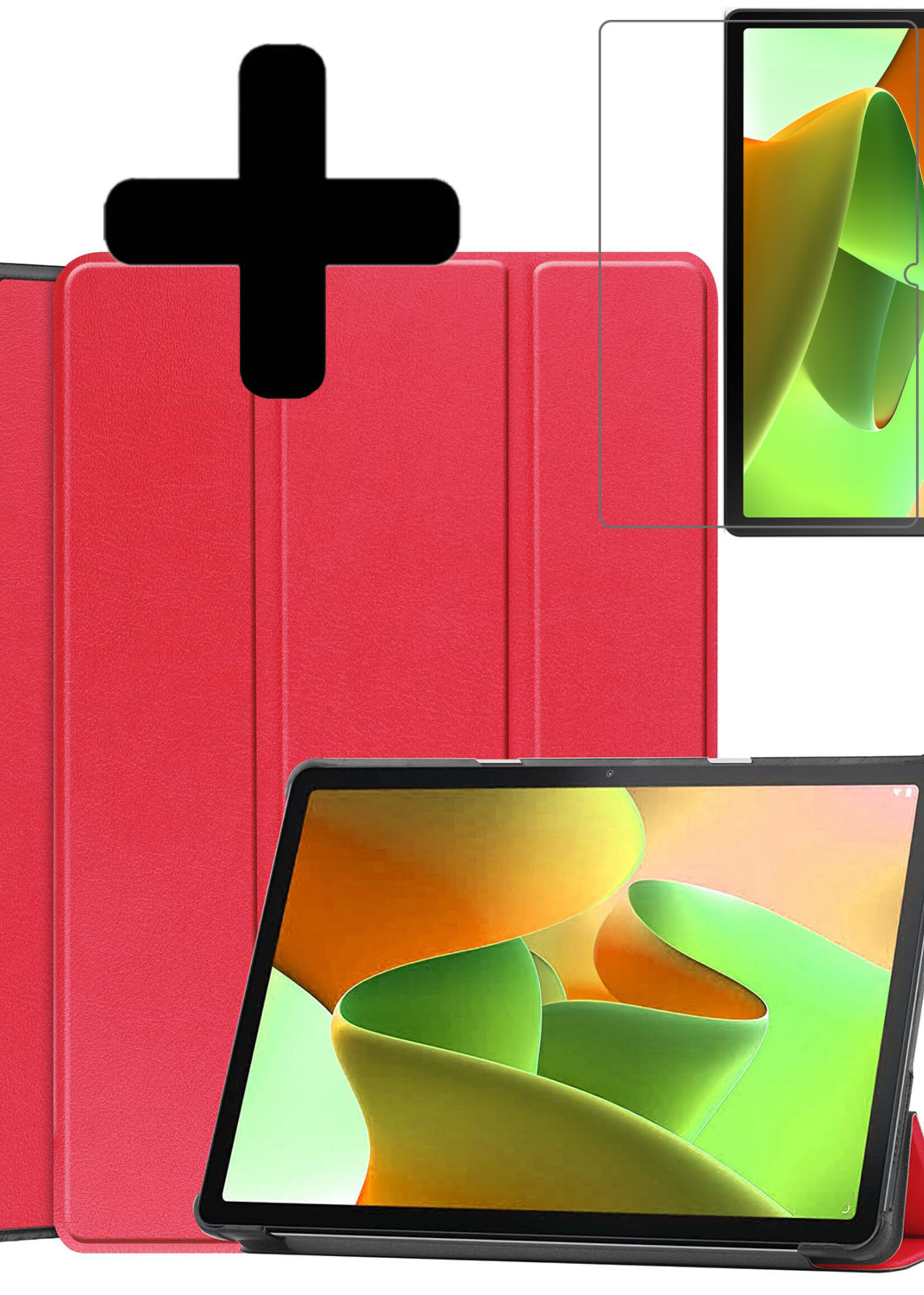LUQ Hoes Geschikt voor Lenovo Tab M10 (3rd gen) Hoes Luxe Hoesje Book Case Met Screenprotector - Hoesje Geschikt voor Lenovo Tab M10 (3e gen) Hoes Cover - Rood