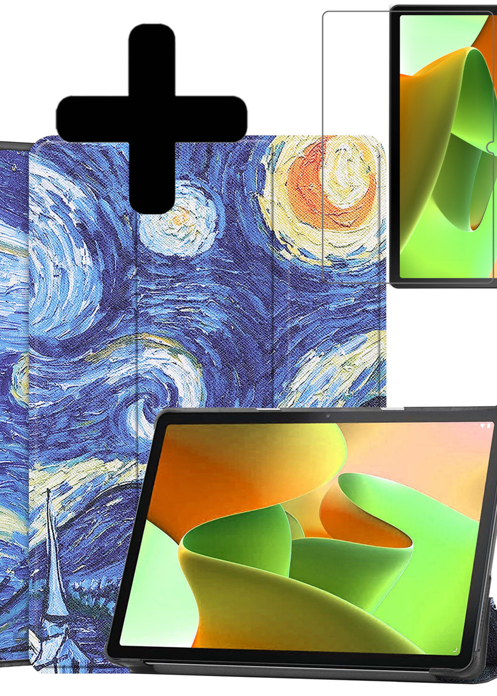 LUQ Hoes Geschikt voor Lenovo Tab M10 (3rd gen) Hoes Luxe Hoesje Book Case Met Screenprotector - Hoesje Geschikt voor Lenovo Tab M10 (3e gen) Hoes Cover - Sterrenhemel