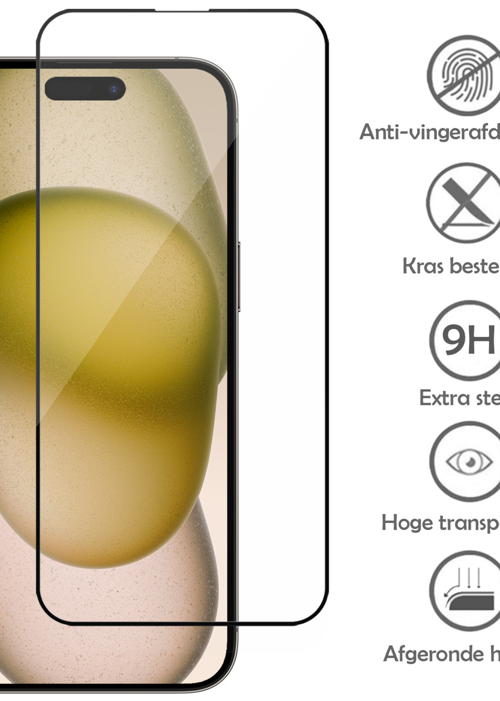 LUQ Screenprotector Geschikt voor iPhone 15 Pro Screenprotector Glas Full Cover - Screenprotector Geschikt voor iPhone 15 Pro Screenprotector Full Cover