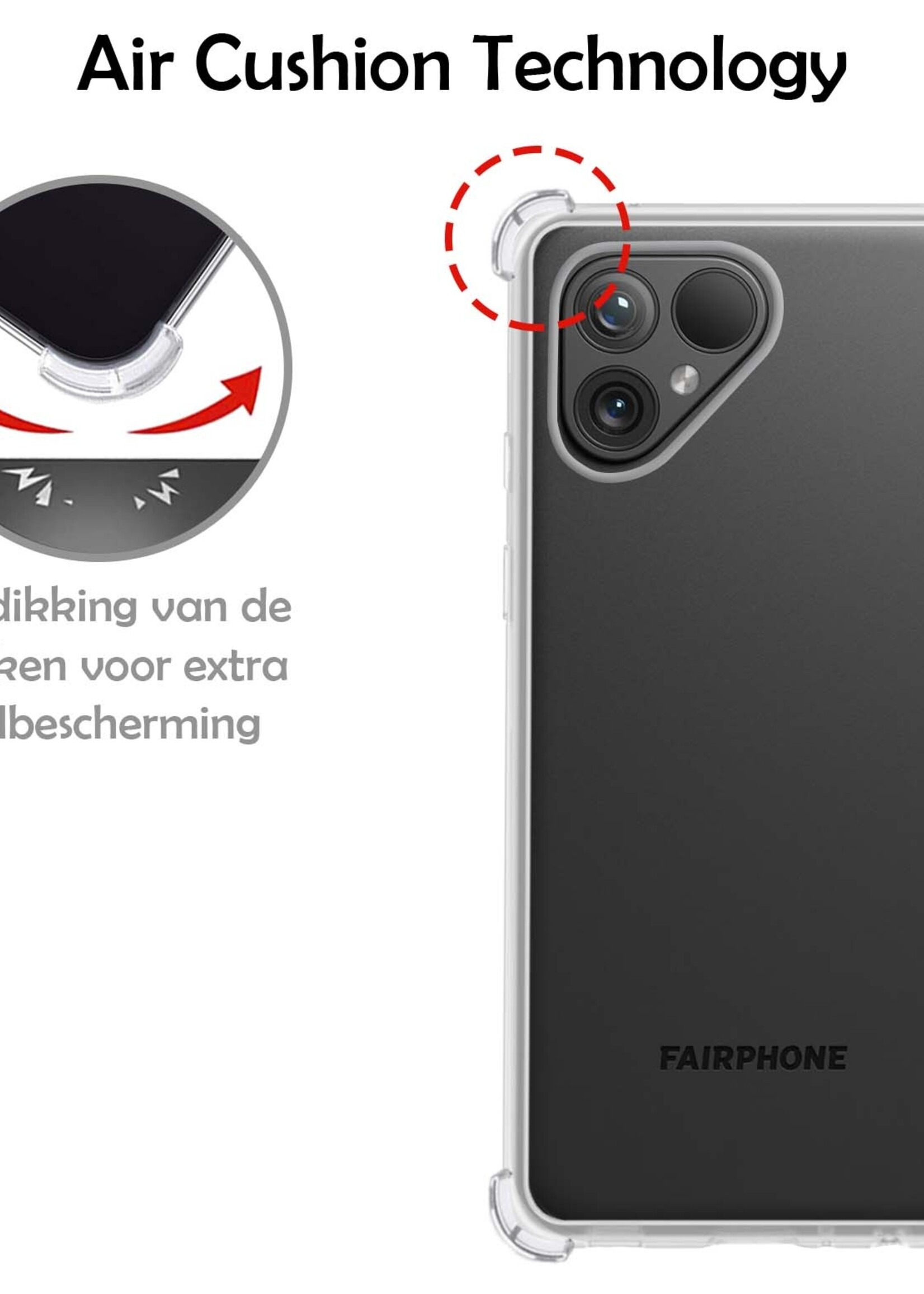 LUQ Hoesje Geschikt voor Fairphone 5 Hoesje Shockproof Case Siliconen Met Screenprotector - Hoes Geschikt voor Fairphone 5 Hoes Cover Siliconen - Transparant