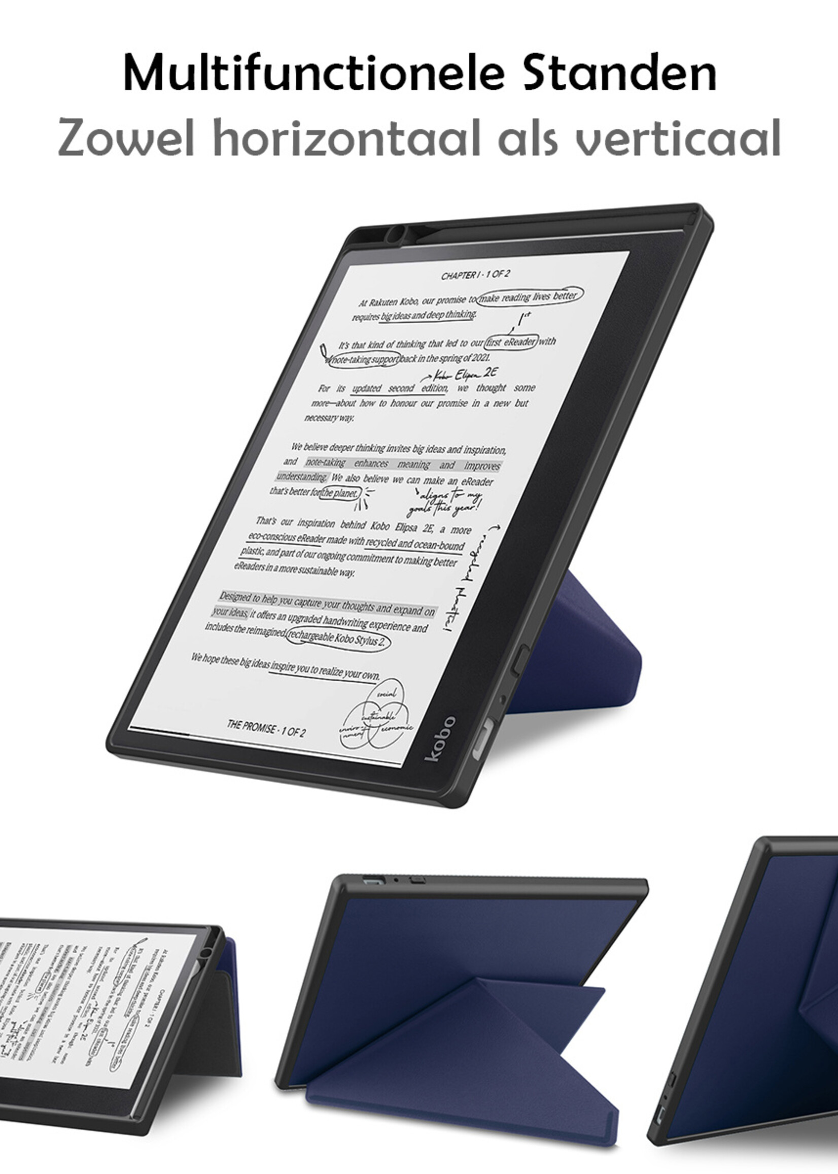 LUQ Hoesje Geschikt voor Kobo Elipsa 2E Hoes Bescherm Hoesje Case Luxe Sleep Cover Met Screenprotector - Donkerblauw
