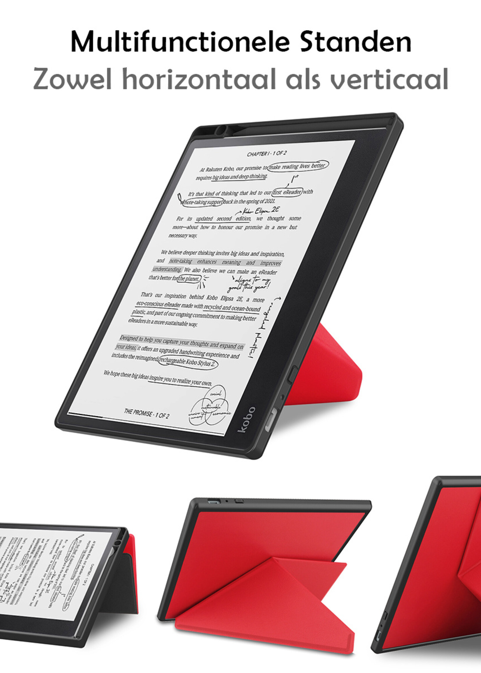 LUQ Hoesje Geschikt voor Kobo Elipsa 2E Hoes Bescherm Hoesje Case Luxe Sleep Cover Met Screenprotector - Rood