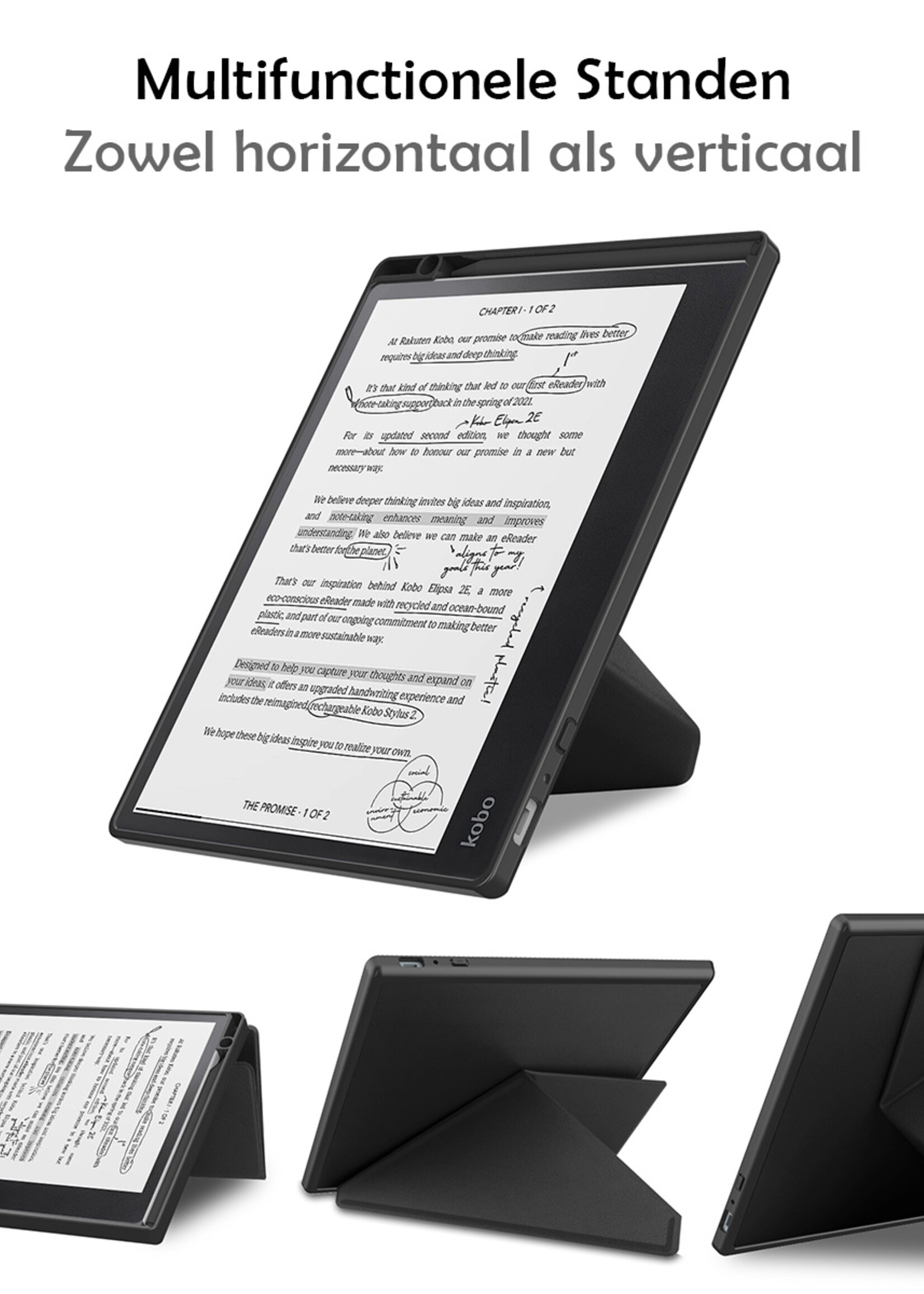 LUQ Hoesje Geschikt voor Kobo Elipsa 2E Hoes Bescherm Hoesje Case Luxe Sleep Cover Met Screenprotector - Zwart