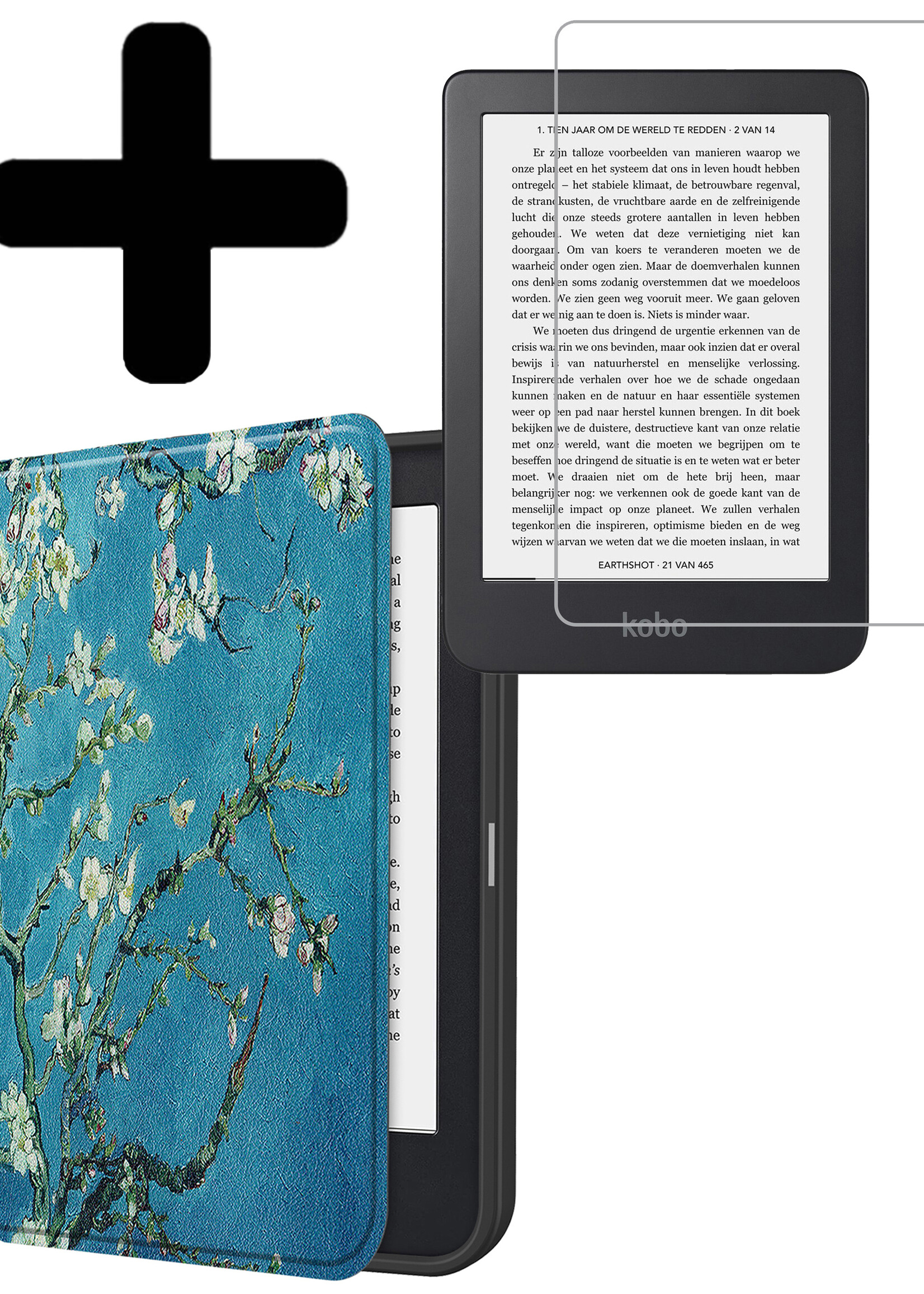 LUQ Hoesje Geschikt voor Kobo Clara 2E Hoes Bescherm Hoesje Case Luxe Sleep Cover Met Screenprotector - Bloesem