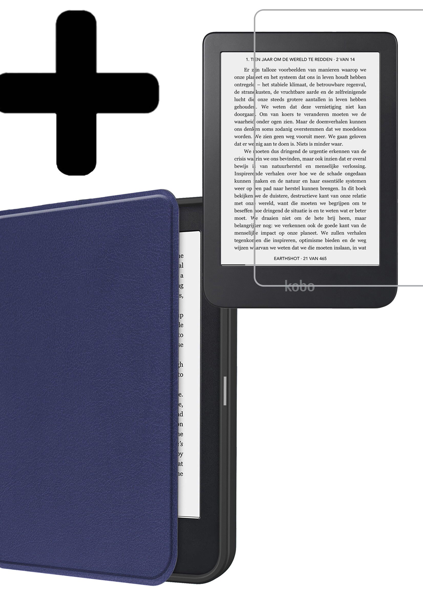 LUQ Hoesje Geschikt voor Kobo Clara 2E Hoes Bescherm Hoesje Case Luxe Sleep Cover Met Screenprotector - Donkerblauw